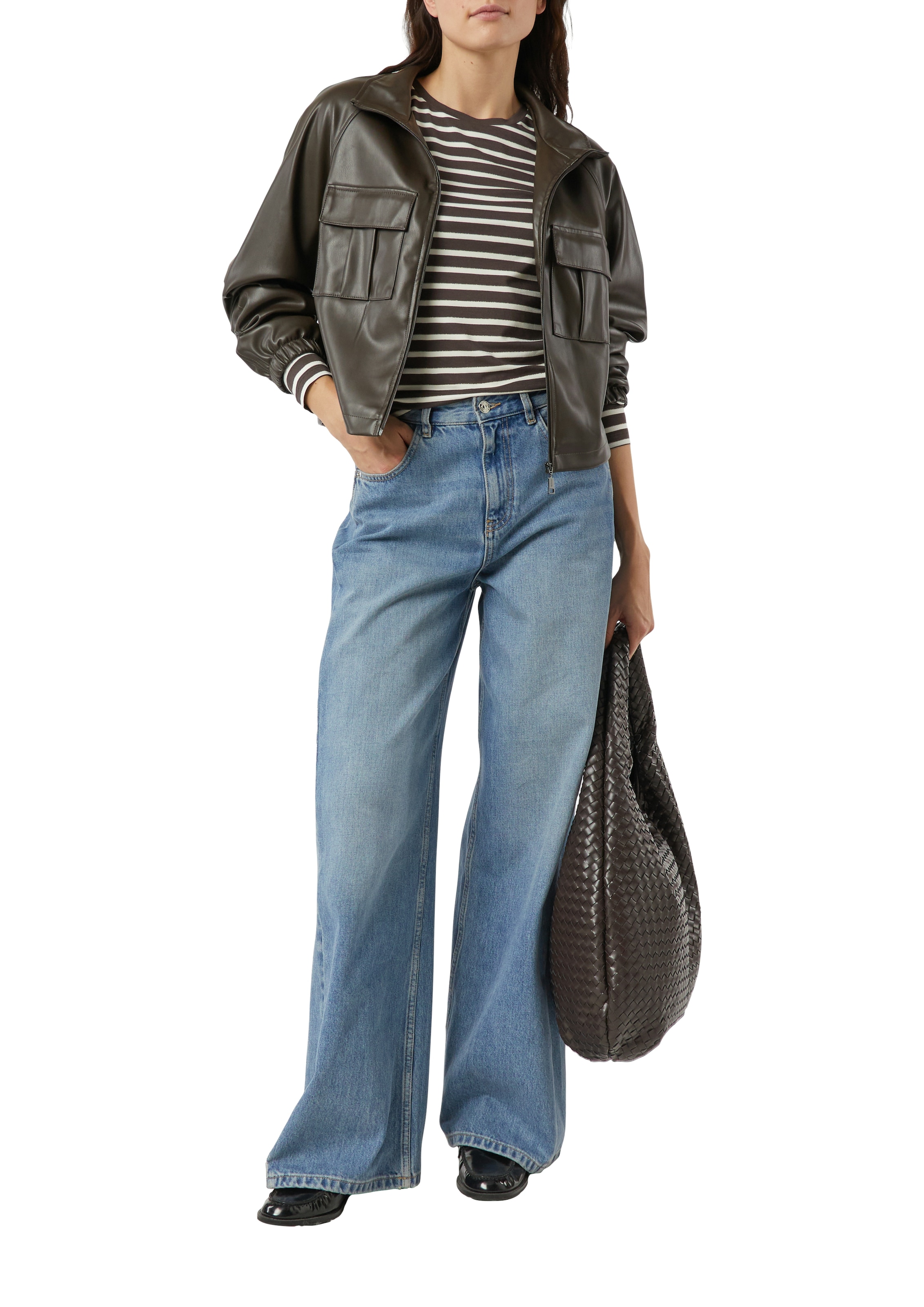 Comma Langarmshirt geringelt, mit Glitzer-Fäden