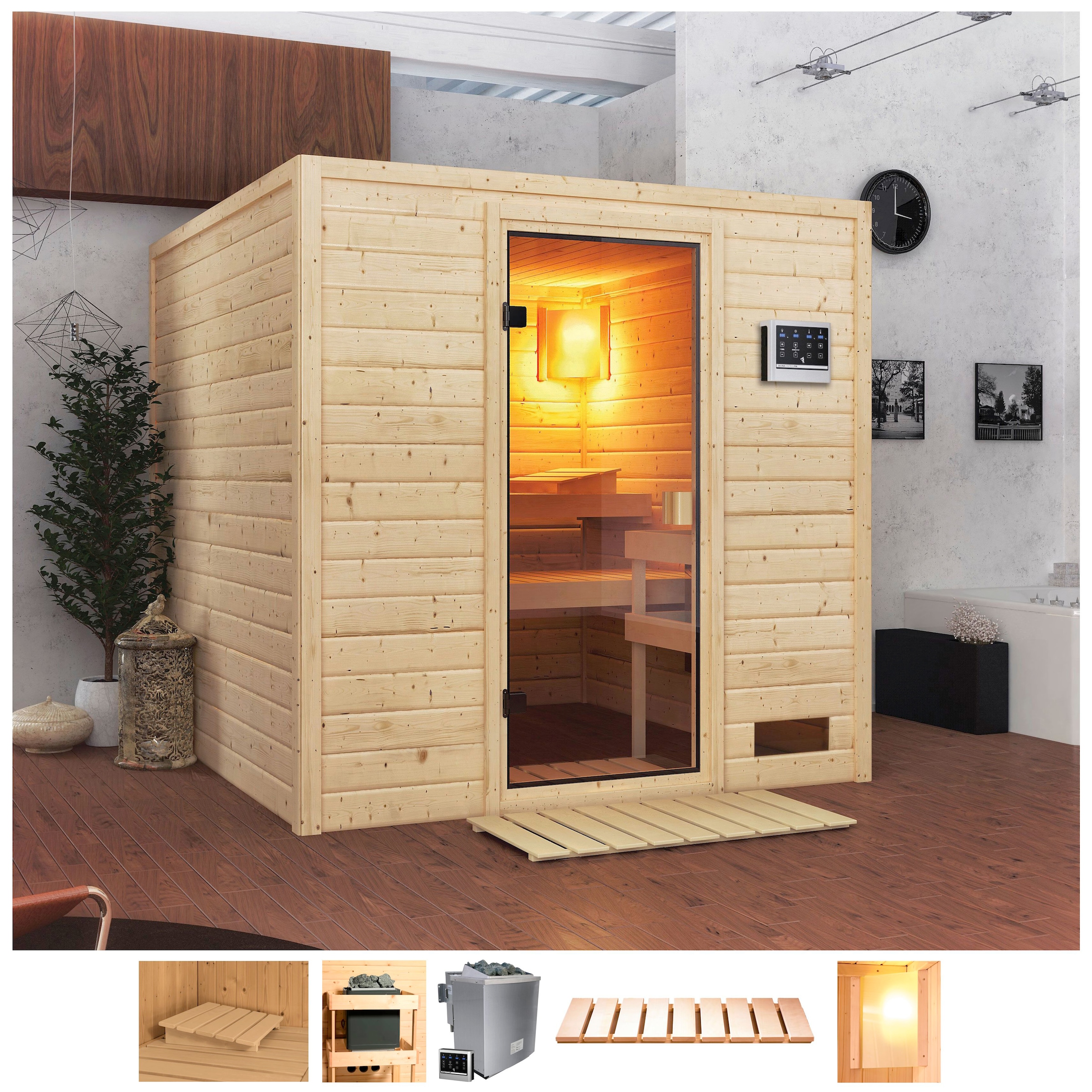 welltime Sauna »Jacky«, 4,5-kW-Bio-Ofen mit ext. Steuerung günstig online kaufen