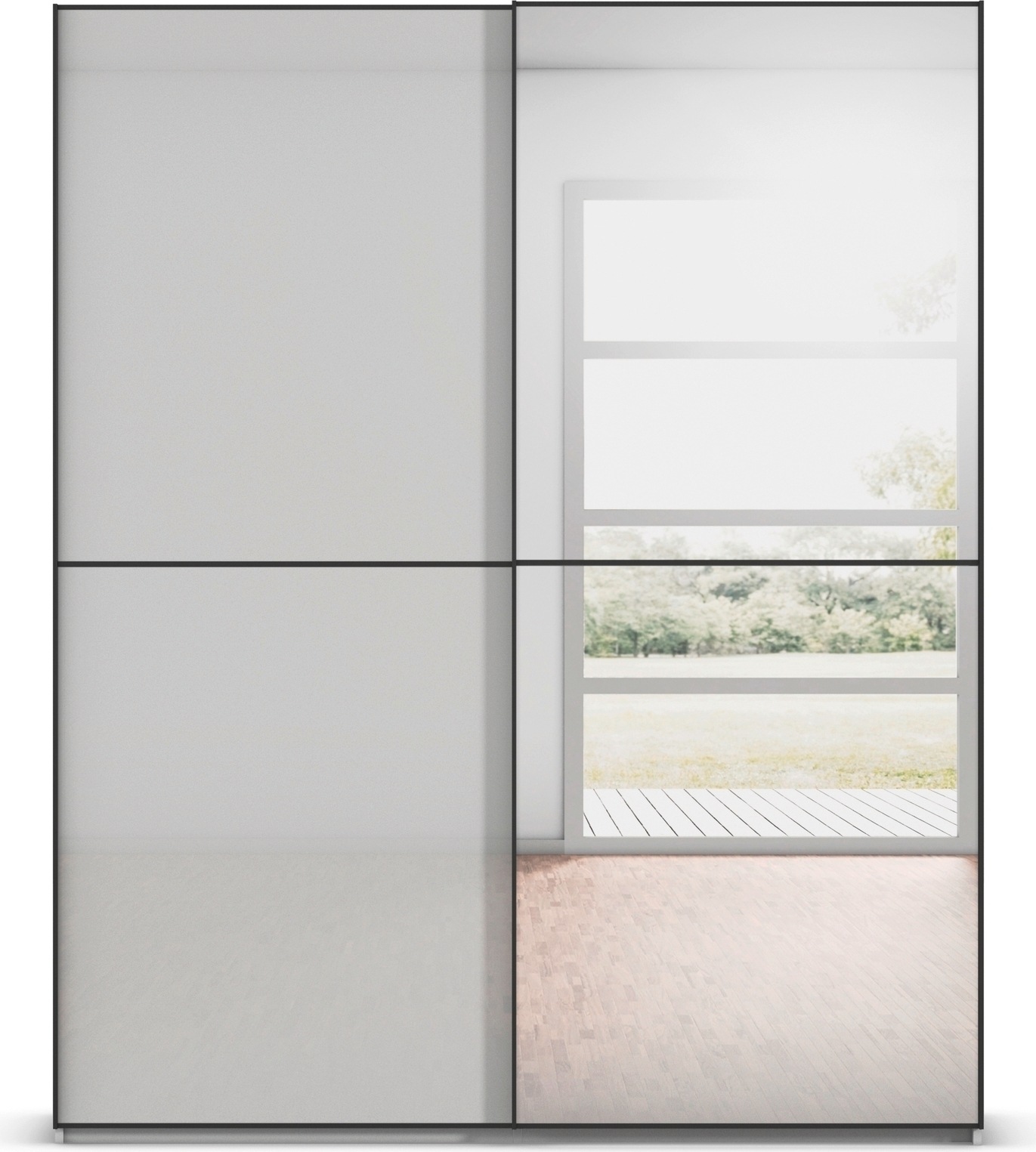 rauch Schwebetürenschrank »Kleiderschrank Schrank Garderobe Schlafzimmerschrank SCALE-DUO«, edle zweigeteilte Türen Spiegel/Glas-Mix 3 Zierleisten MADE IN GERMANY