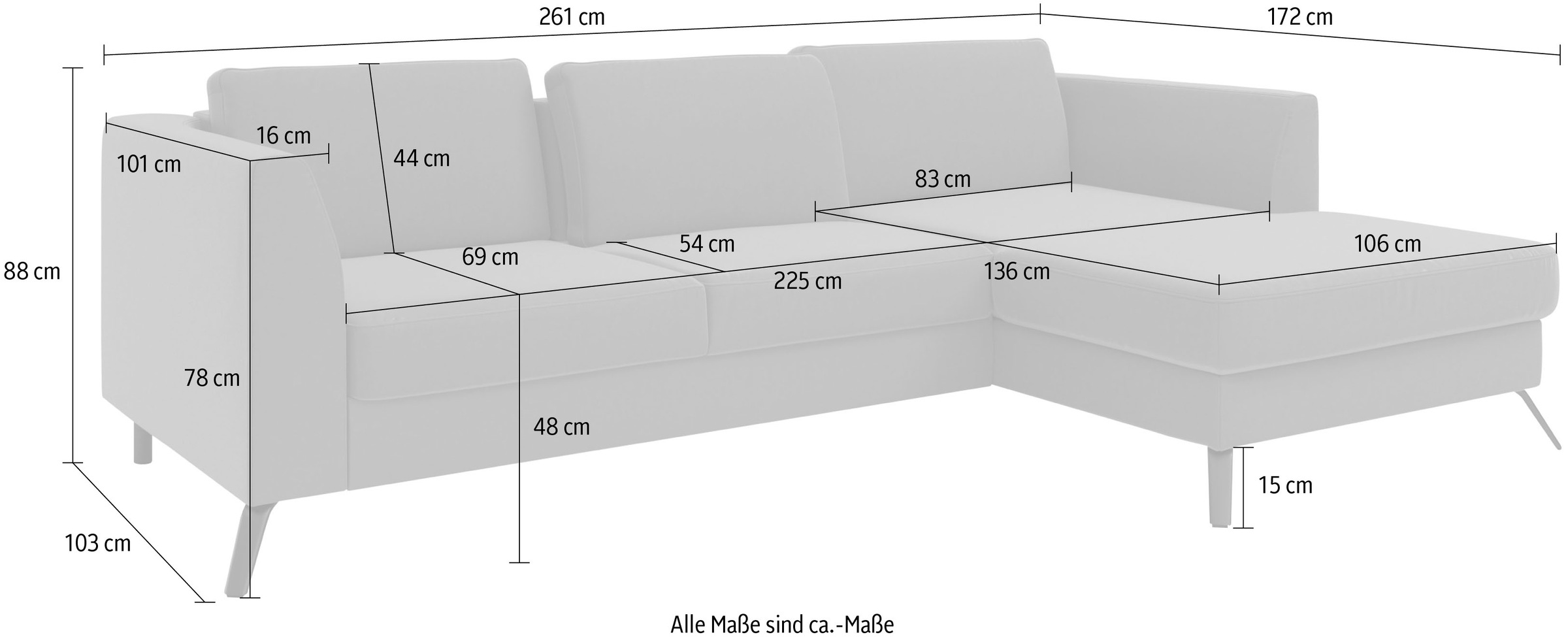 sit&more Ecksofa »Olsen L-Form«, inklusive Sitztiefenverstellung, wahlweise mit Bettfunktion, 15cm hoch