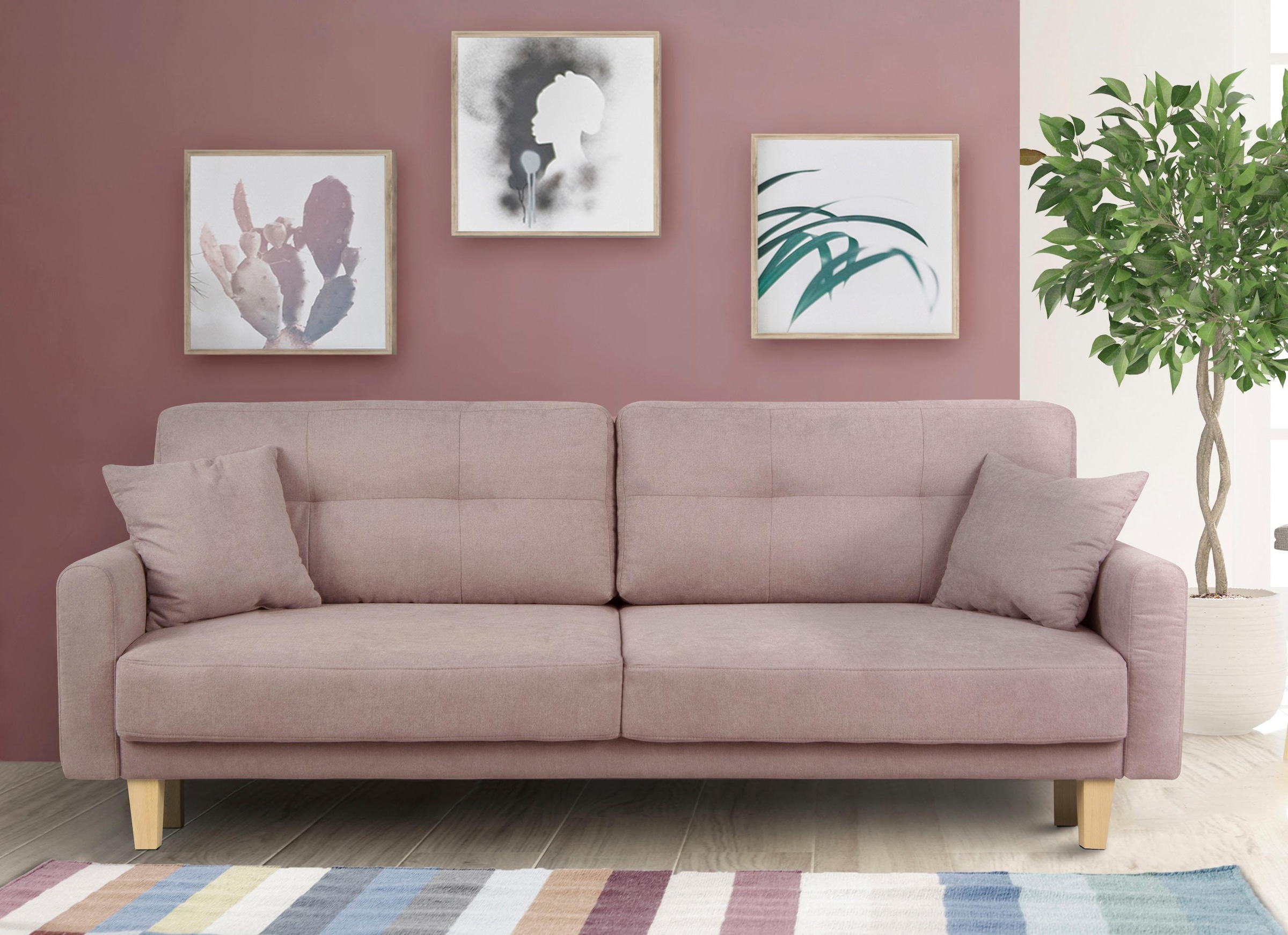 Home affaire 3-Sitzer »TRIPLO optionale Schlafsofa mit Bettkasten, Maße B/T/H: 215/100/89 cm«, Wahlweise Bettfunktion - Liegefläche 145x191 cm, Rücken-, Zierkissen