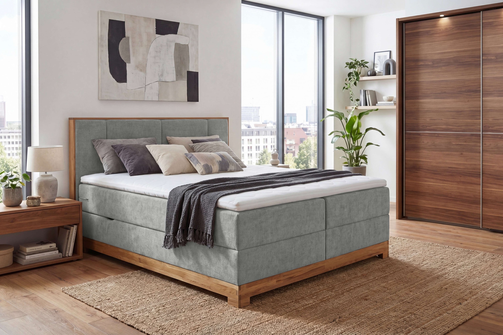 OTTO home Boxbett »Fennor, Doppelbett, Polsterbett, Federkernbett, Komforbett, 160/180 cm« Boxbett: 5-Z-Taschenfederkern im Unterbau, Härtegrad 3, inkl. Topper
