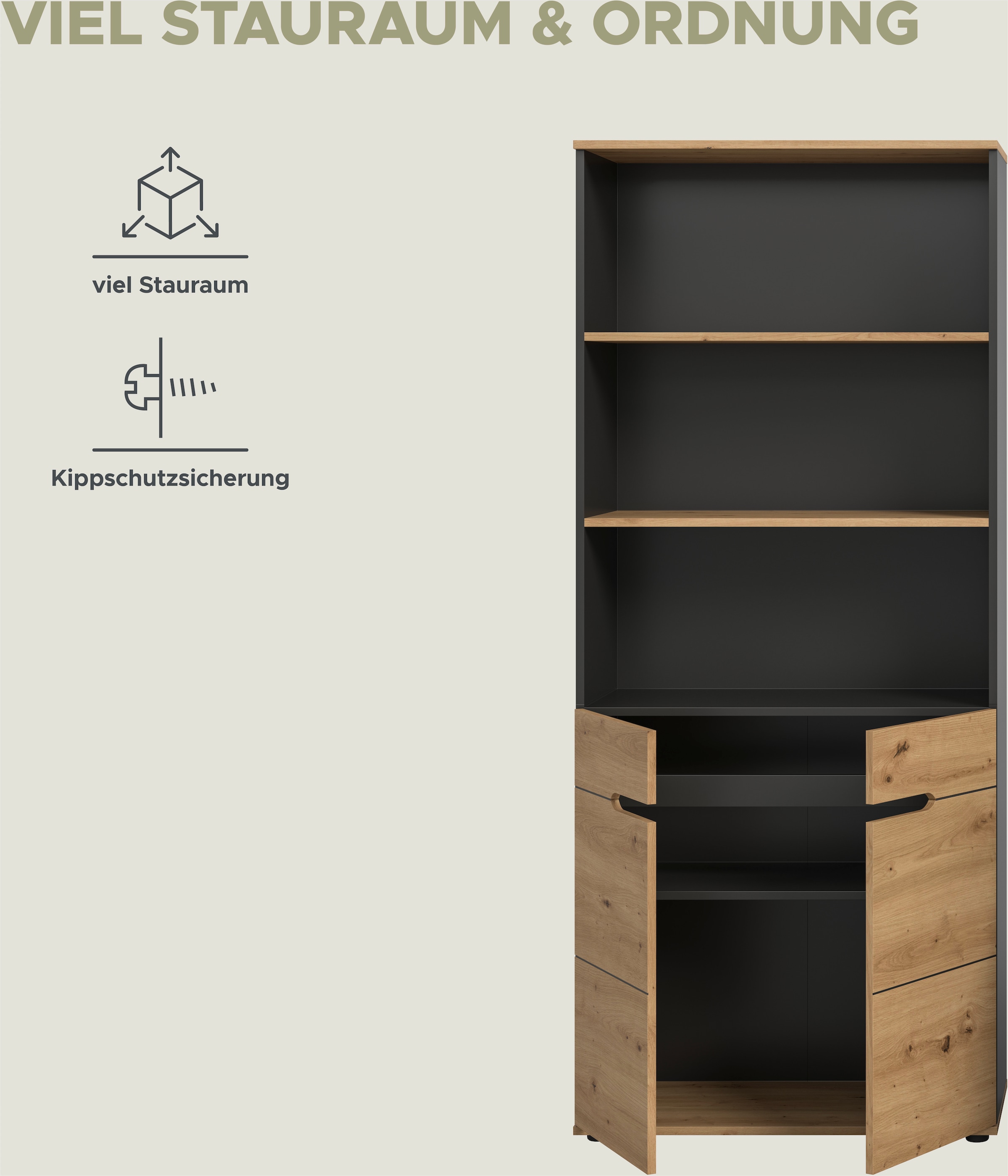 Home affaire Aktenschrank »REHAT, TOPSELLER!, Höhe 190cm, 5 Fächer, 3 feste & 1 variabler Boden« bietet viel Stauraum für ca. 35 Aktenordner,  Regal, Schrank, Büroschrank, Homeoffice, Office, Büro