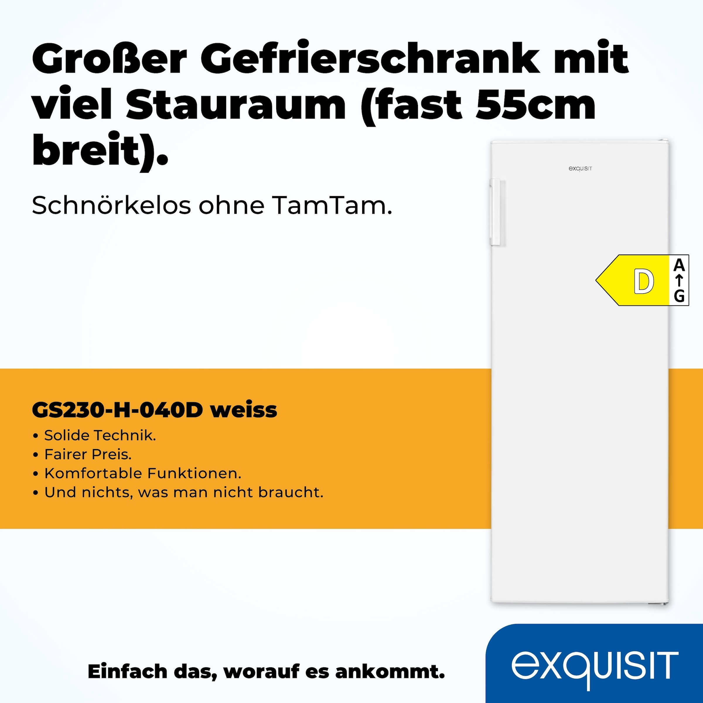 exquisit Gefrierschrank »GS230-H-040D«, 142,6 cm hoch, 54,4 cm breit, 168 Liter Nutzinhalt