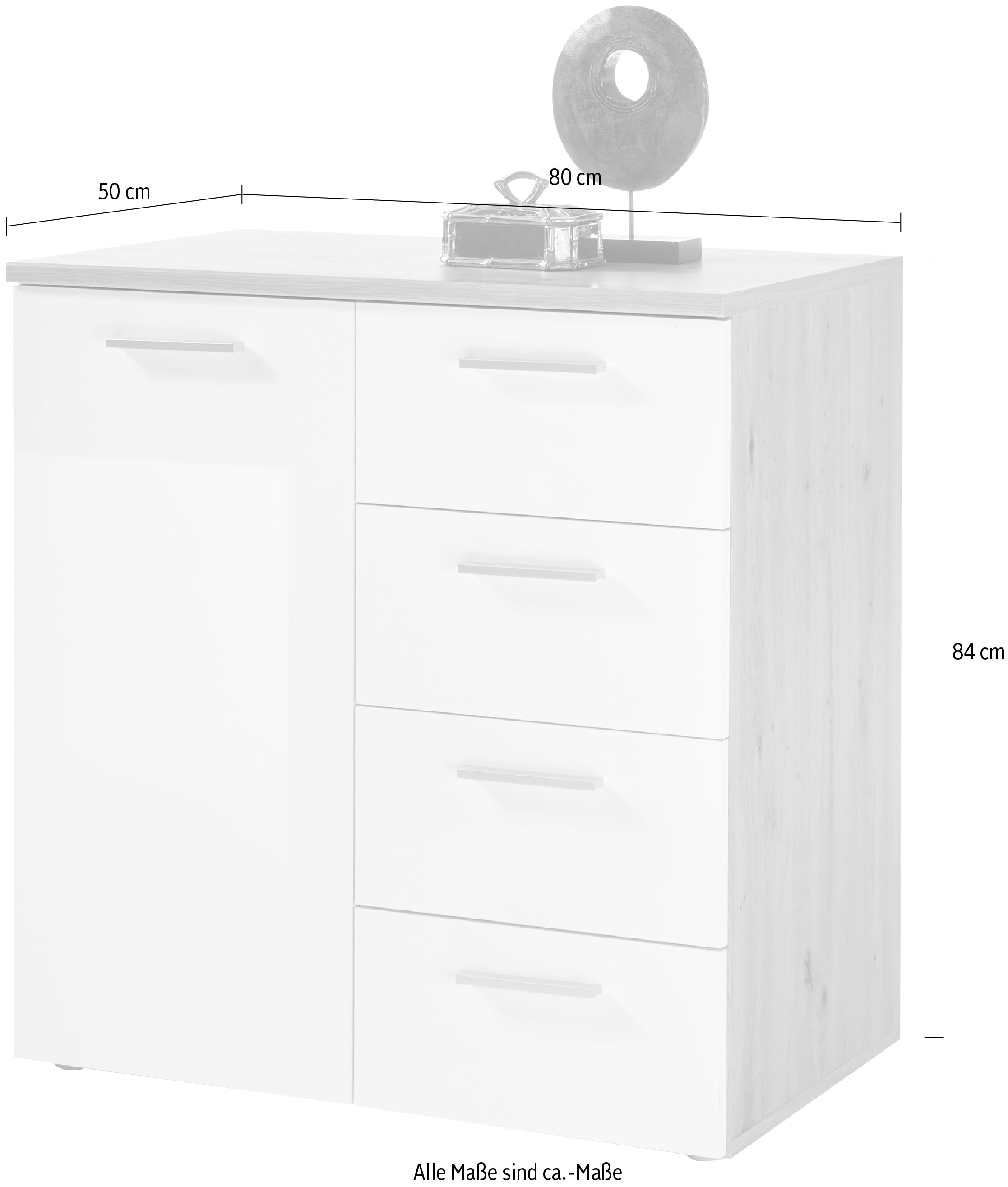 HBZ Kommode »Pablo weiß Glanz, BxHxT 80x84x50 cm«, Kommode mit 1 Tür, 4 Schubkästen, 1 Einlegeboden verstellbar