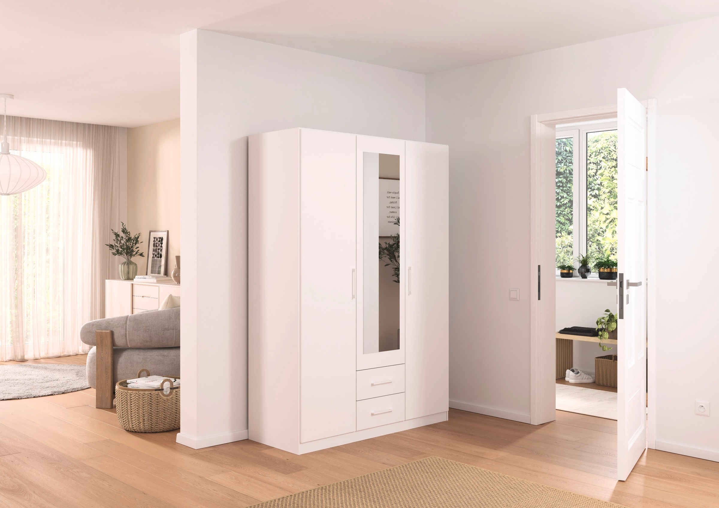 rauch Drehtürenschrank »Kleiderschrank Schrank Garderobe KREFELD optional mit Spiegel«, mit 3 Griff-Varianten, inkl. praktischen Schubladen MADE IN GERMANY