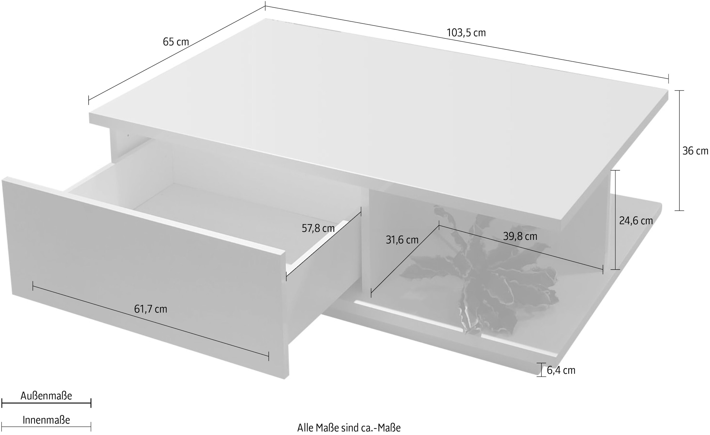 Places of Style Couchtisch »Piano«, UV lackiert, Wohnzimmer Tisch mit Schublade inkl. Soft-Close Funktion