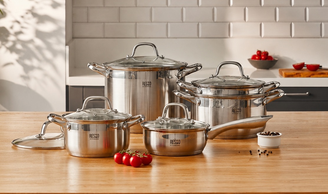 RESTO Kitchenware Topf-Set »LIBRA, spülmaschinengeeignet« Set, 1x Soßentopf Ø 16 cm m. Deckel, 4x Kochtopf Ø 18/20/22/24 cm m. Deckel, 10 tlg. Edelstahl 18/10