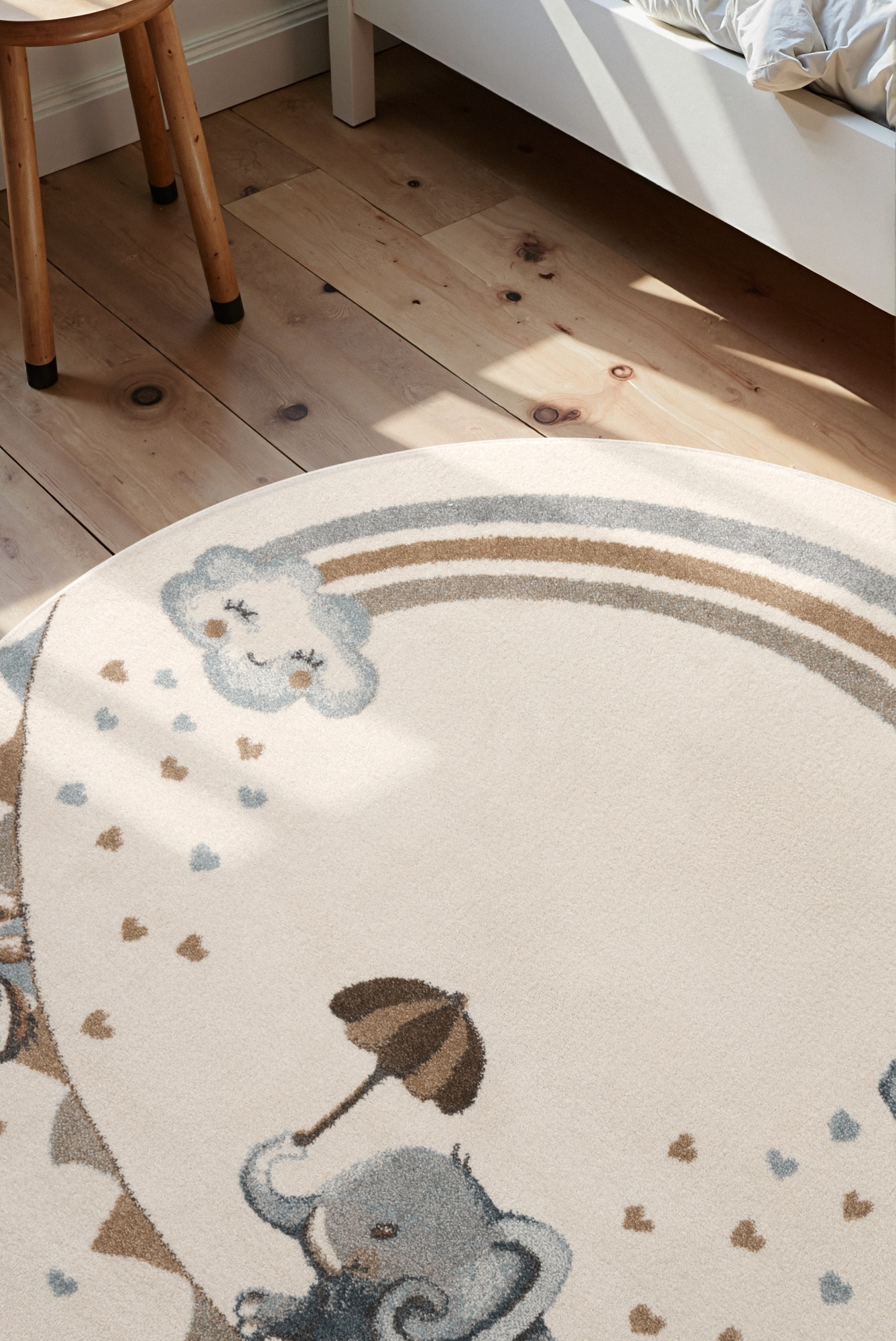 Villeroy & Boch Kinderteppich »Walk like an Elephant Rainbow Teppich« rund 9 mm Höhe Spielteppich weich, Kinderzimmer, Boho Kids Spielunterlage, Tieremotiv