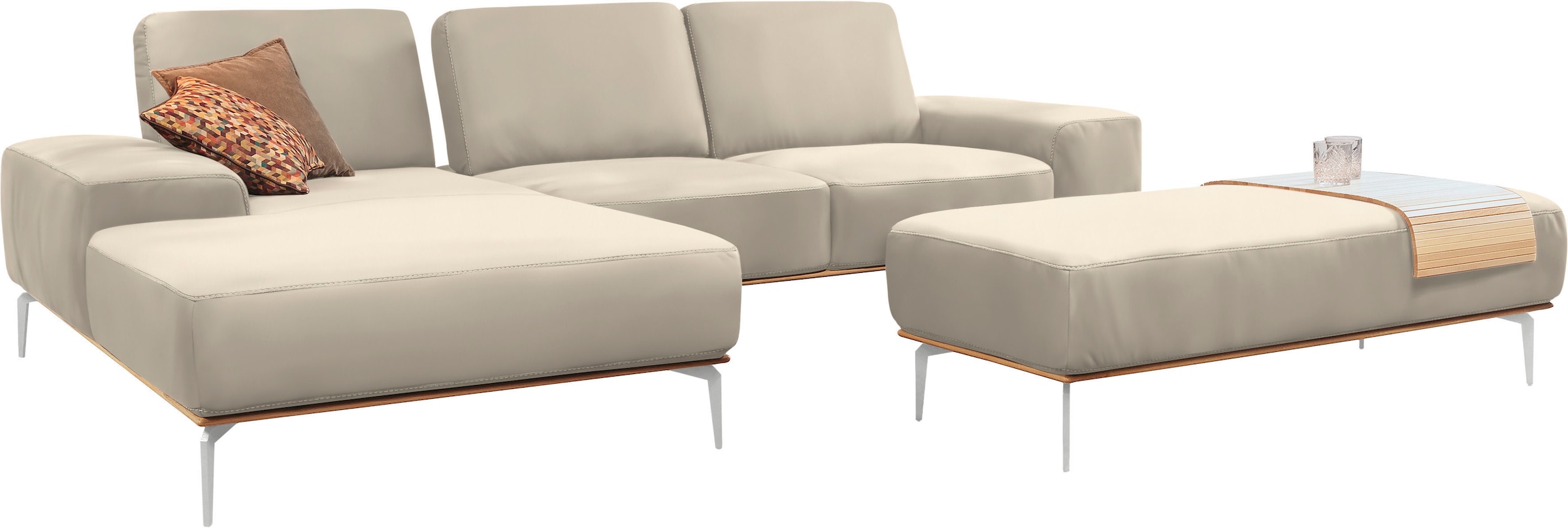 W.SCHILLIG Polsterhocker »run«, mit elegantem Holzsockel, Füße in Chrom glänzend, Breite 150 cm