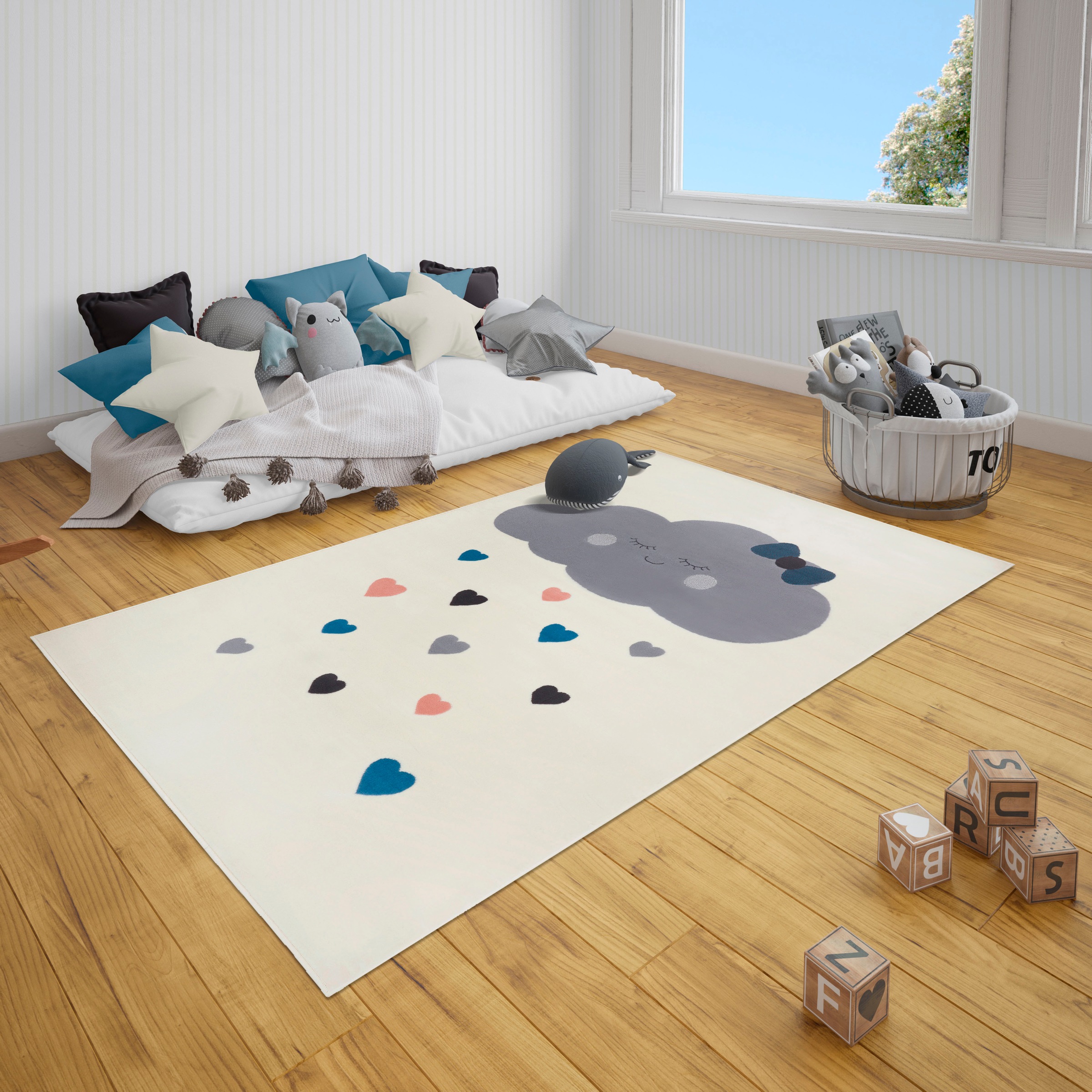 HANSE Home Kinderteppich »Lovely Sky«, rechteckig, 9 mm Höhe, Wolke, Himmel, Kurzflor, Strapazierfähig, Pflegeleicht, Herzen