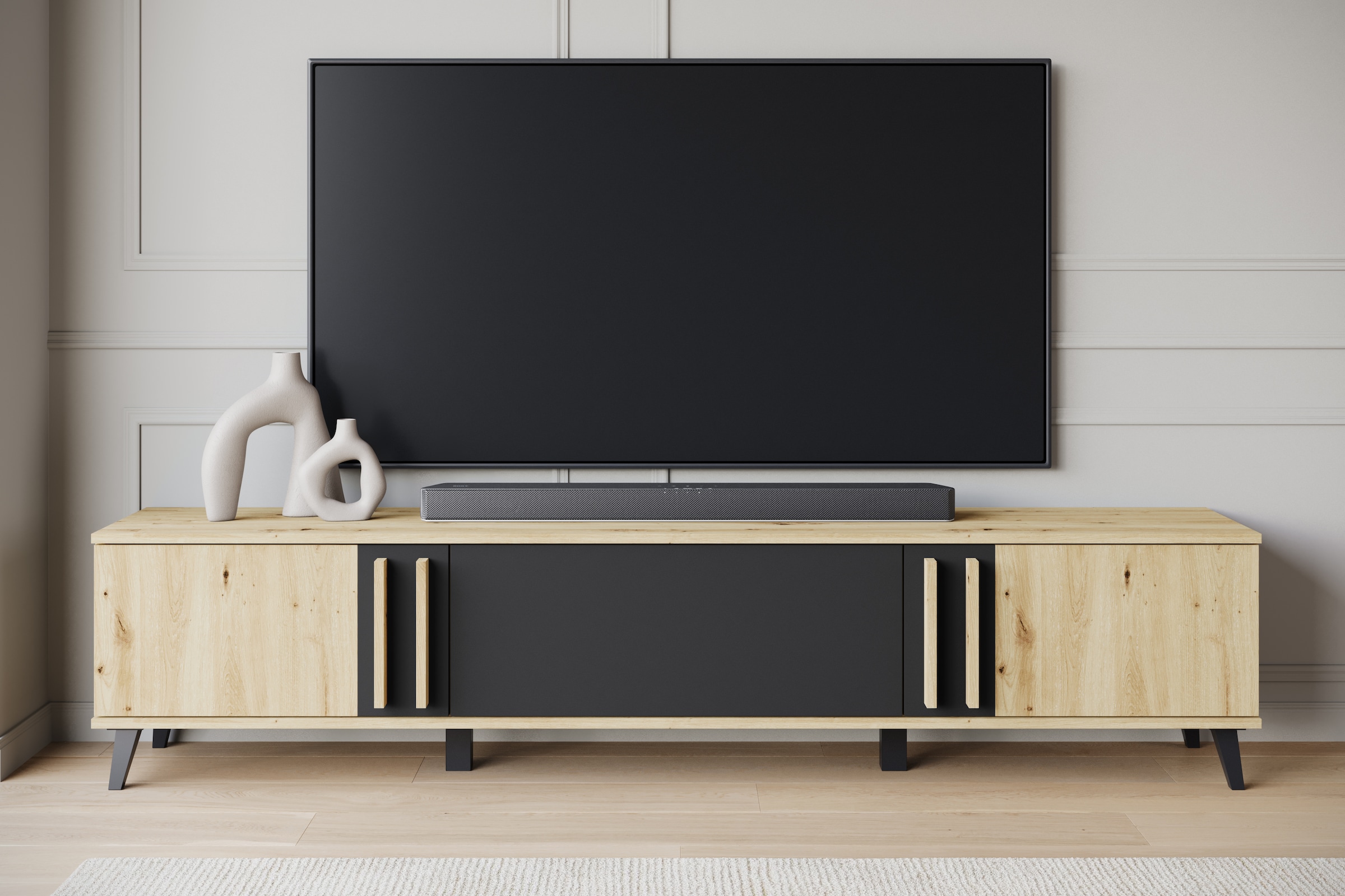 INOSIGN Lowboard »Helsinki, TV-Kommode Breite 180cm«, (1 St.), modernes Design, 3 Klapptüren
