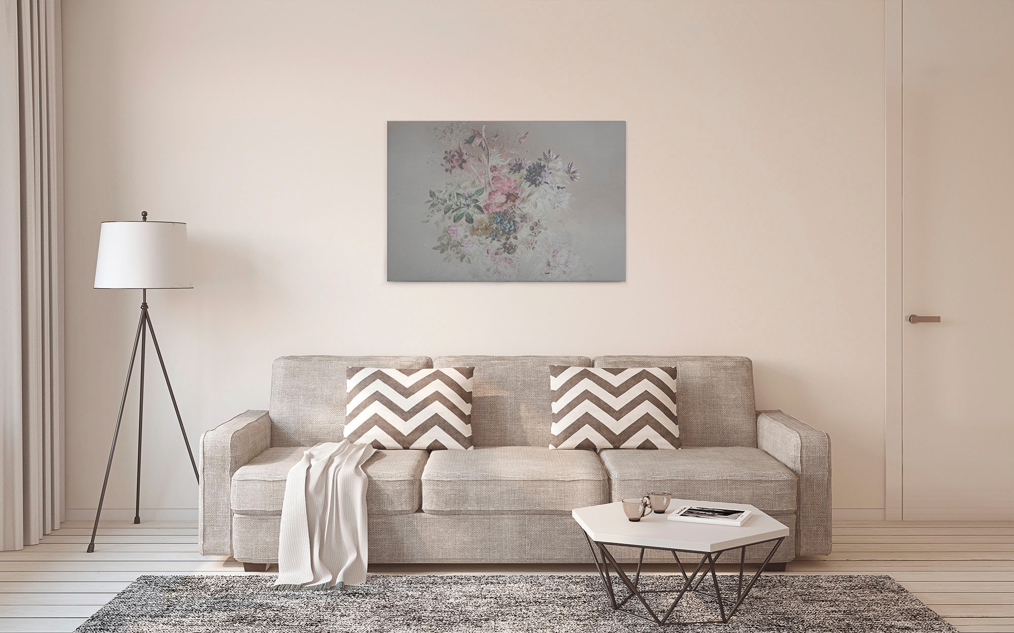 A.S. Création Leinwandbild »bouquet pastel«, Kunst-Blumen-Kinder, (1 St.), Keilrahmen Blumen Floral Grau Pastel Leinwand-Bild Wohnzimmer modern