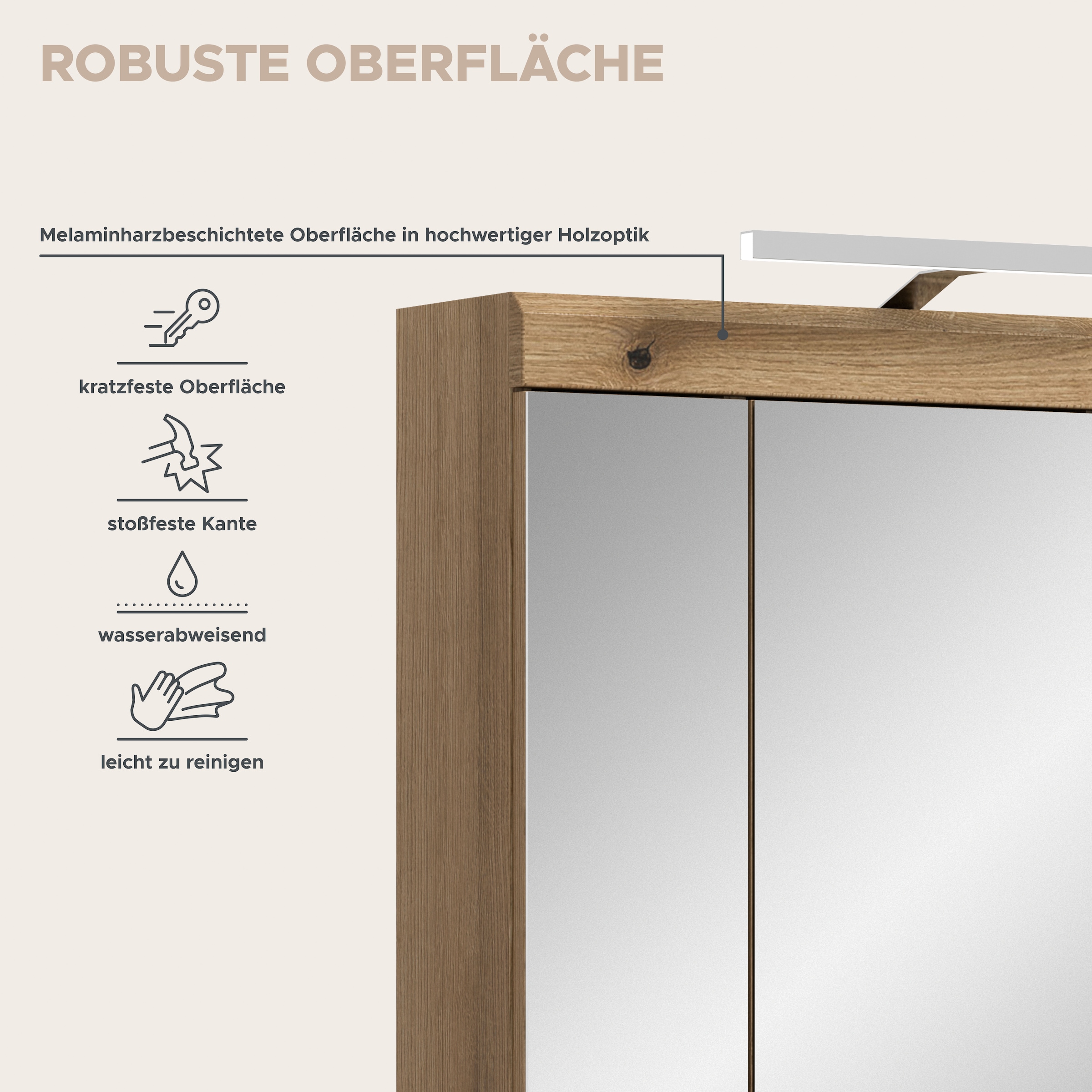 welltime Badezimmerspiegelschrank »SIENA, Breite 60cm, inkl. Beleuchtung, 3 Spiegeltüren, 9 Fächer« Set, TOPSELLER!,  in verschiedenen Farben erhältlich, Badmöbel, Badschrank, Schrank, Bad
