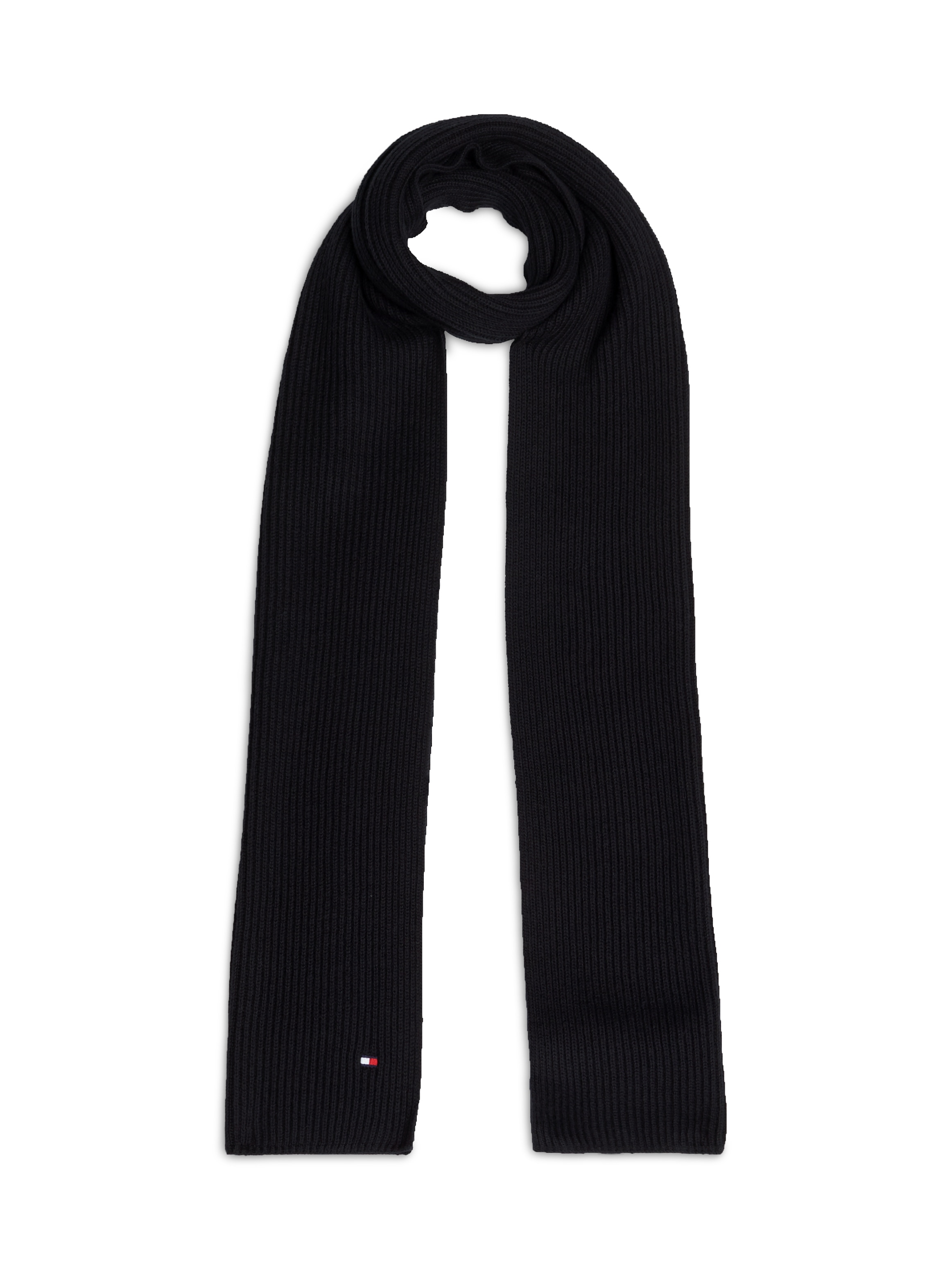 TOMMY HILFIGER Strickschal »TH FLAG PIMA COTTON CASH SCARF« mit Logostickerei, mit Kaschmiranteil Unisex Black