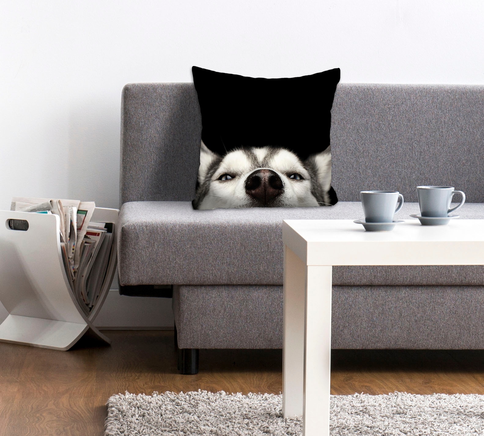 queence Dekokissen »Husky«, Kissenhülle,Schwarzer Hintergrund,Husky,Hund,Wi günstig online kaufen