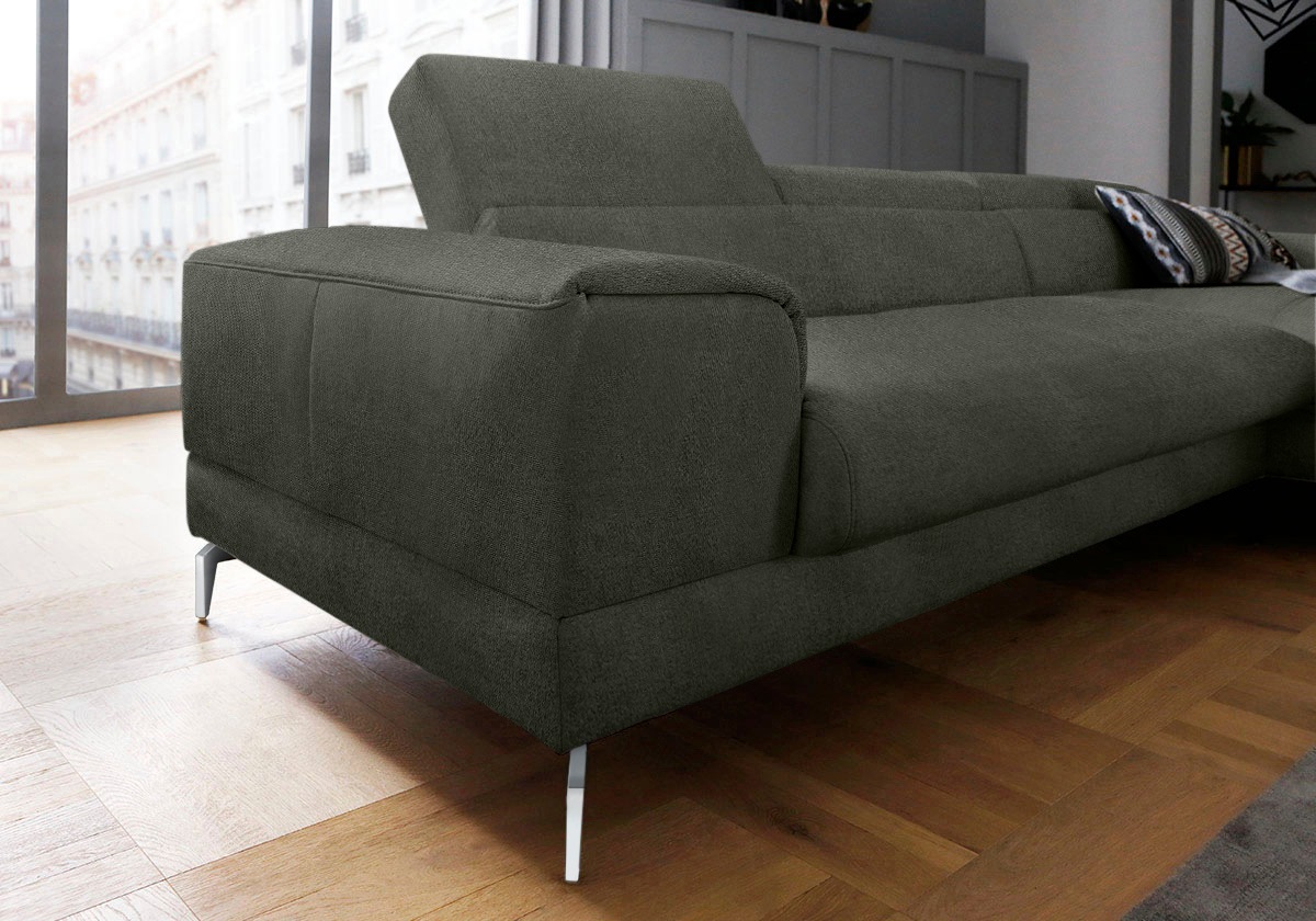 W.SCHILLIG Ecksofa »piedroo, Designsofa mit tollem Sitzkomfort, bequem und elegant, L-Form«, Kopfteilverstellung, wahlweise mit Sitztiefenverstellung, Breite 303cm