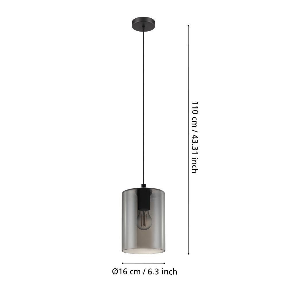 EGLO Pendelleuchte »CADAQUES 1 Pendellampe, schwarz, Rauchglas, Hängelampe, exkl. E27«, 1 flammig, Leuchtmittel E27 | ohne Leuchtmittel, Hängeleuchte, Esszimmer, Wohnzimmer, modern und elegant, H:110xD:16cm