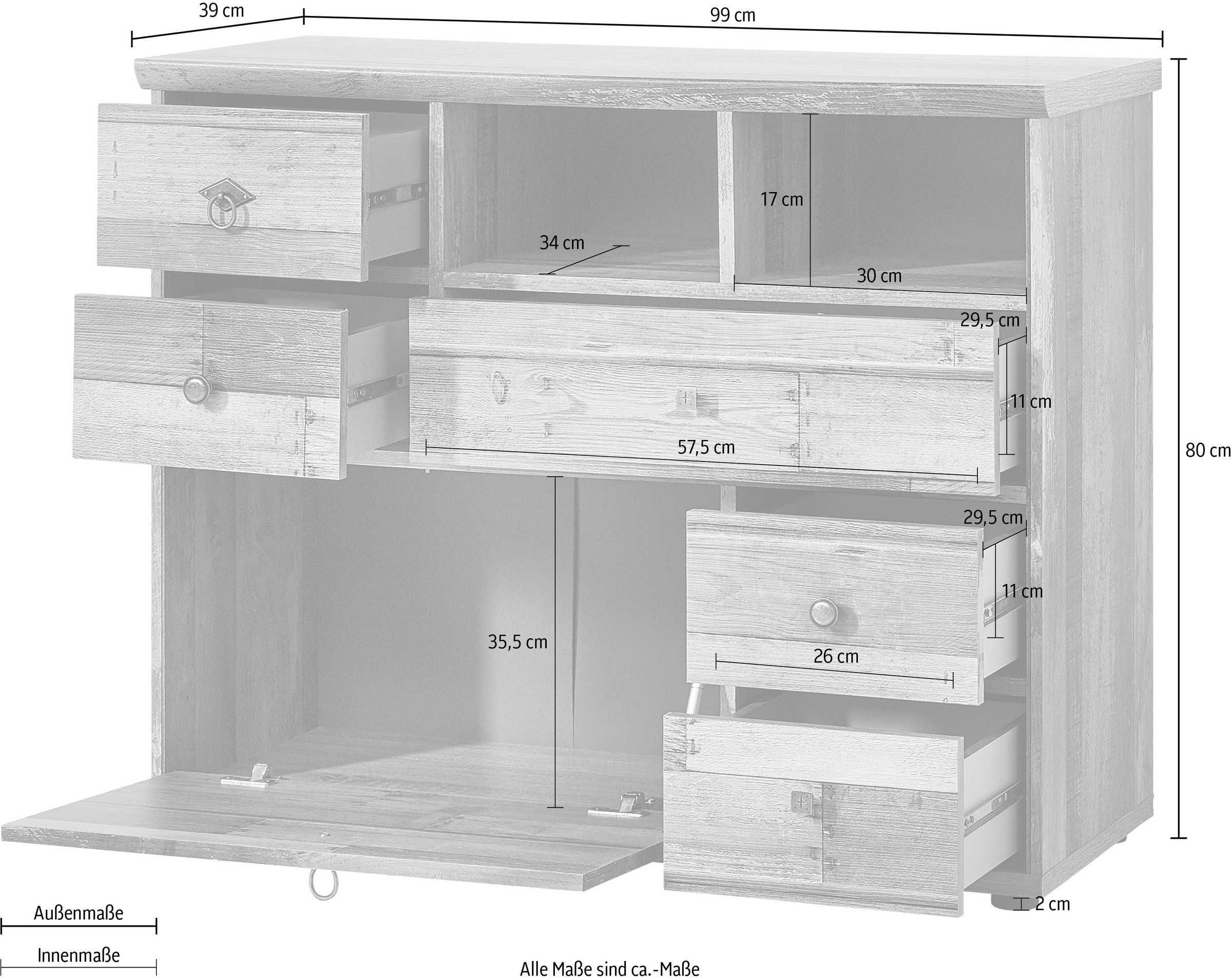 Innostyle Kommode »BONANZA, TOPSELLER!«, (1 St., Kommode), 1 Klappe, 5 Schubladen, 4 Fächer, Softclose, ABS Kantenschutz
