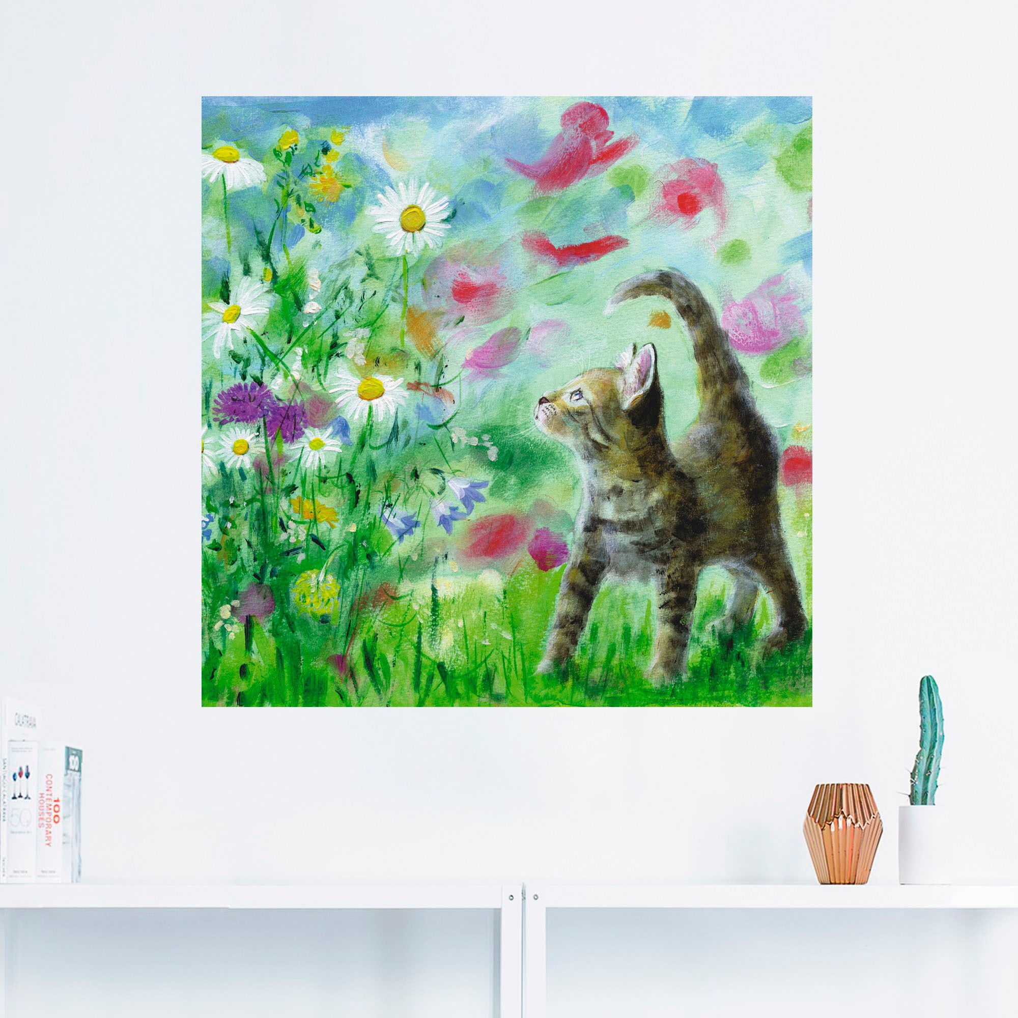 Artland Wandbild »Sommerwiese mit Kätzchen«, Haustiere, (1 St.), als Leinwa günstig online kaufen