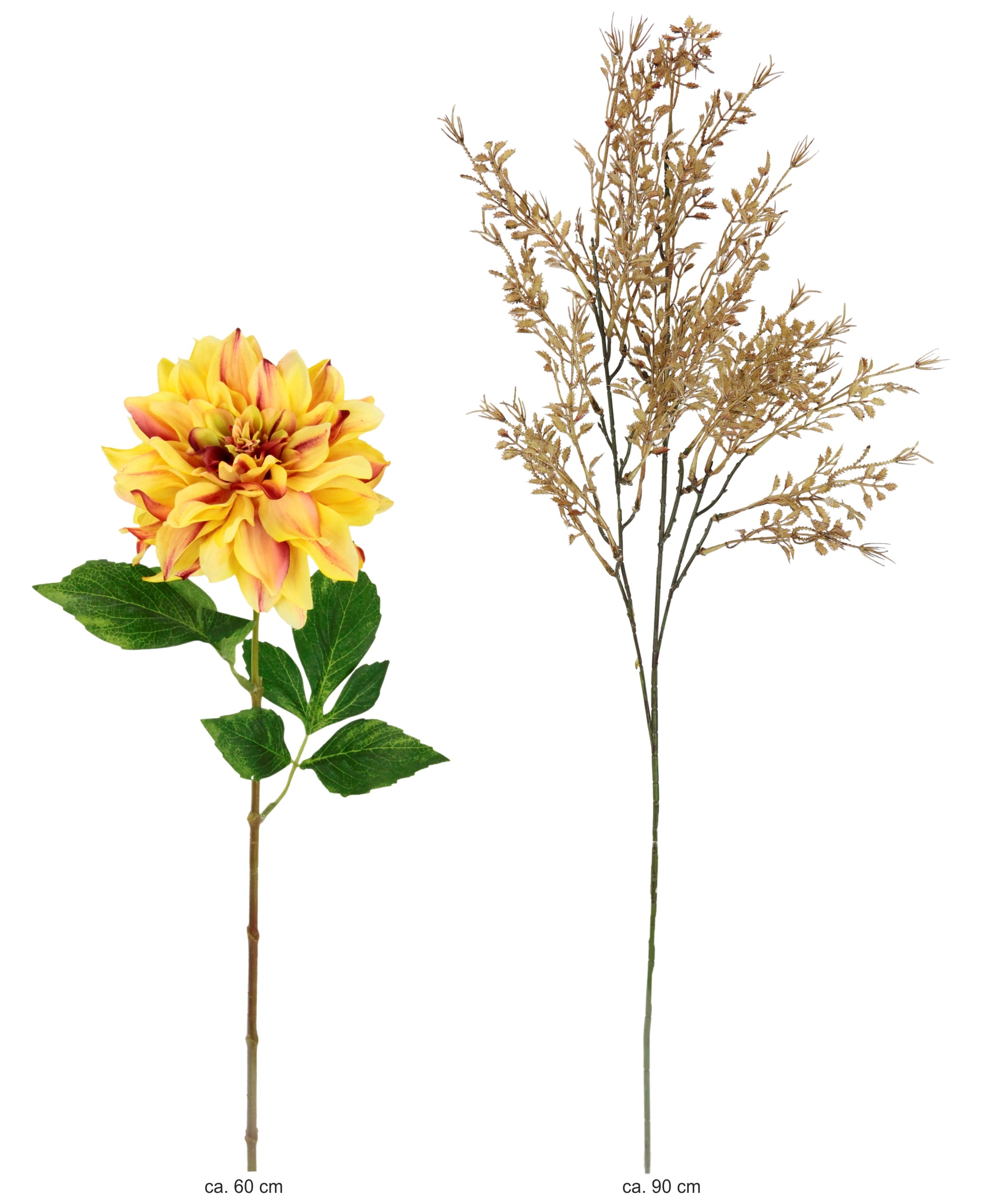 I.GE.A. Kunstblumenstrauß »Kunstblumen Set Dahlie«, Mit Dekozweig 62 cm hoch Blumen Arrangement Seidenblumen Einzelblumen