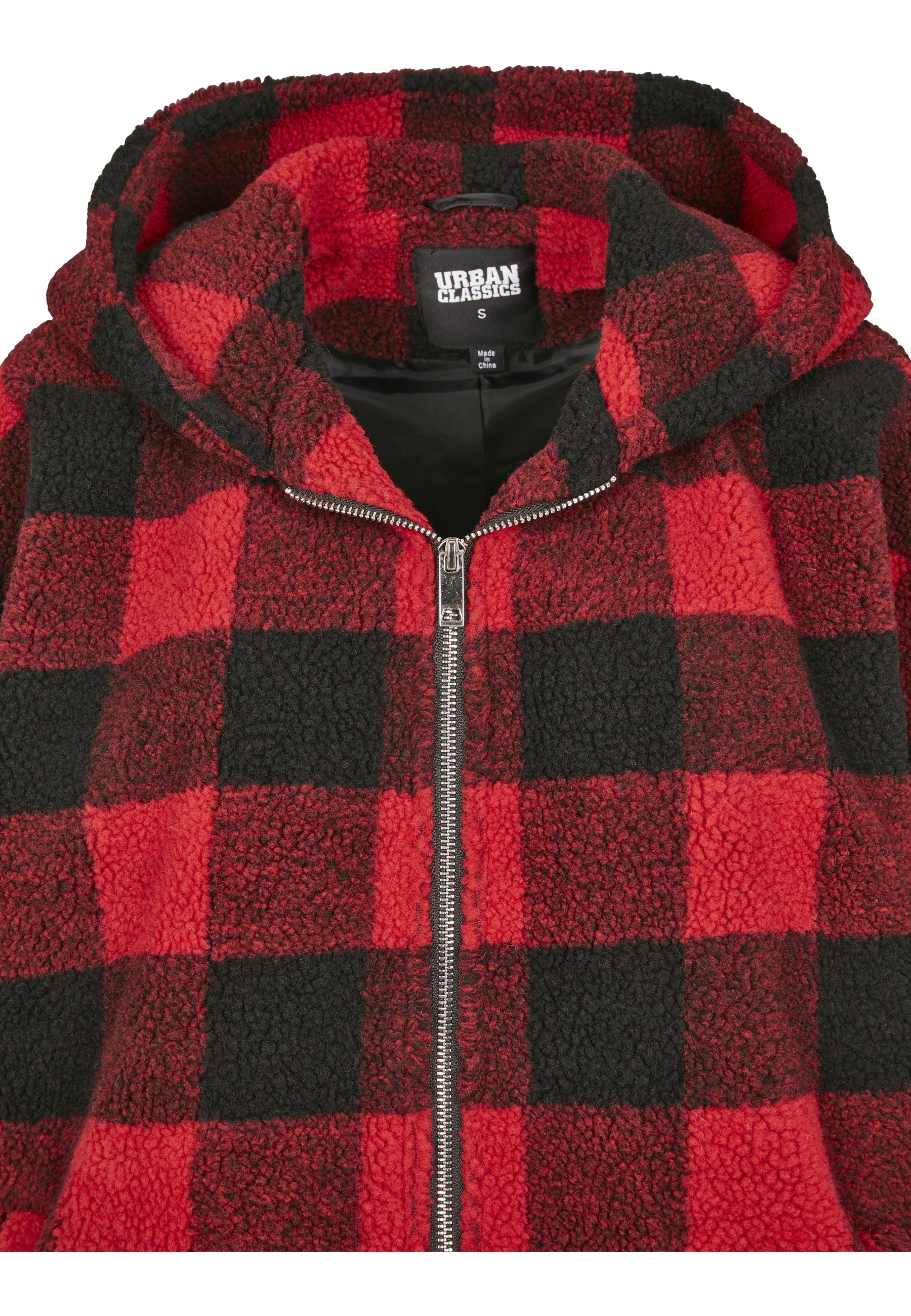 URBAN CLASSICS Winterjacke »Urban Classics Damen Ladies Hooded Oversized Check Sherpa Jacket« 1 Stk. tlg. mit Kapuze