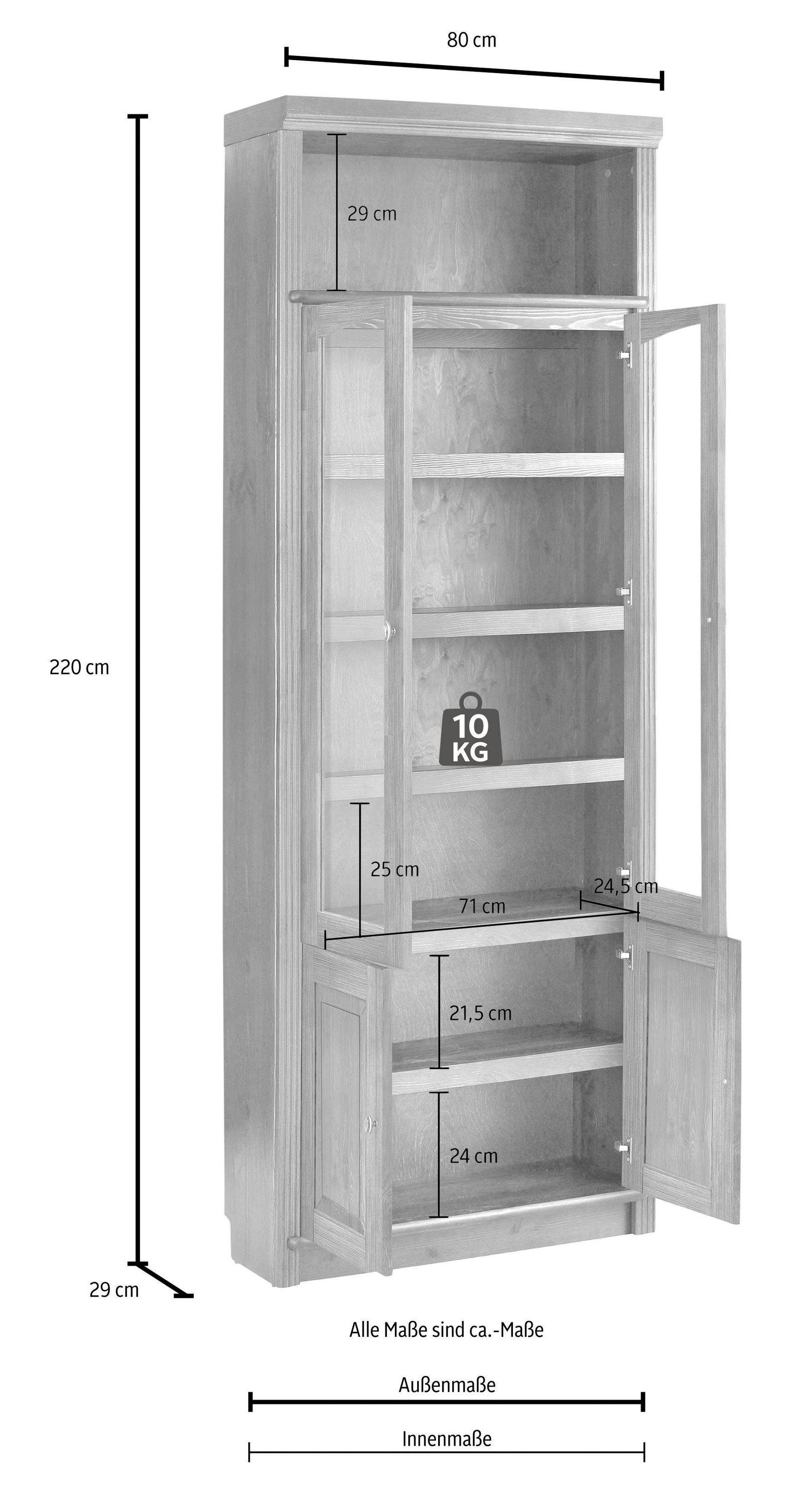 Home affaire Bücherregal »Soeren«, massiver Kiefer, in 2 Höhen, Tiefe 29  cm, Türen mit Klarglas Einsatz auf Raten bestellen