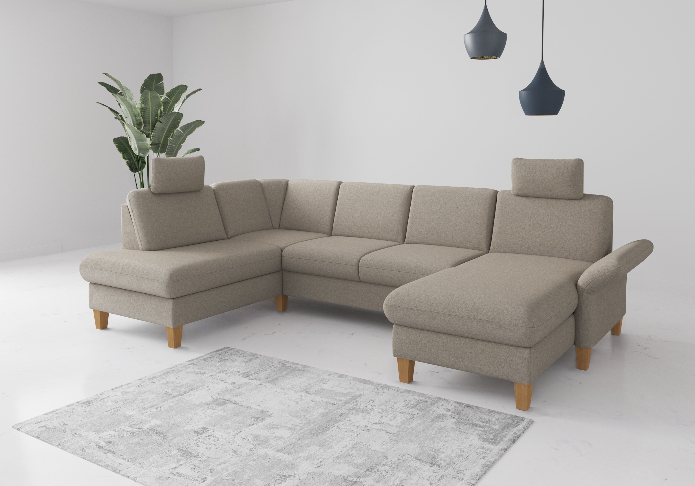 Home affaire Wohnlandschaft »Rochelle, U-Form« optional mit Armteilverstellung, mit Bettfunktion & Bettkasten