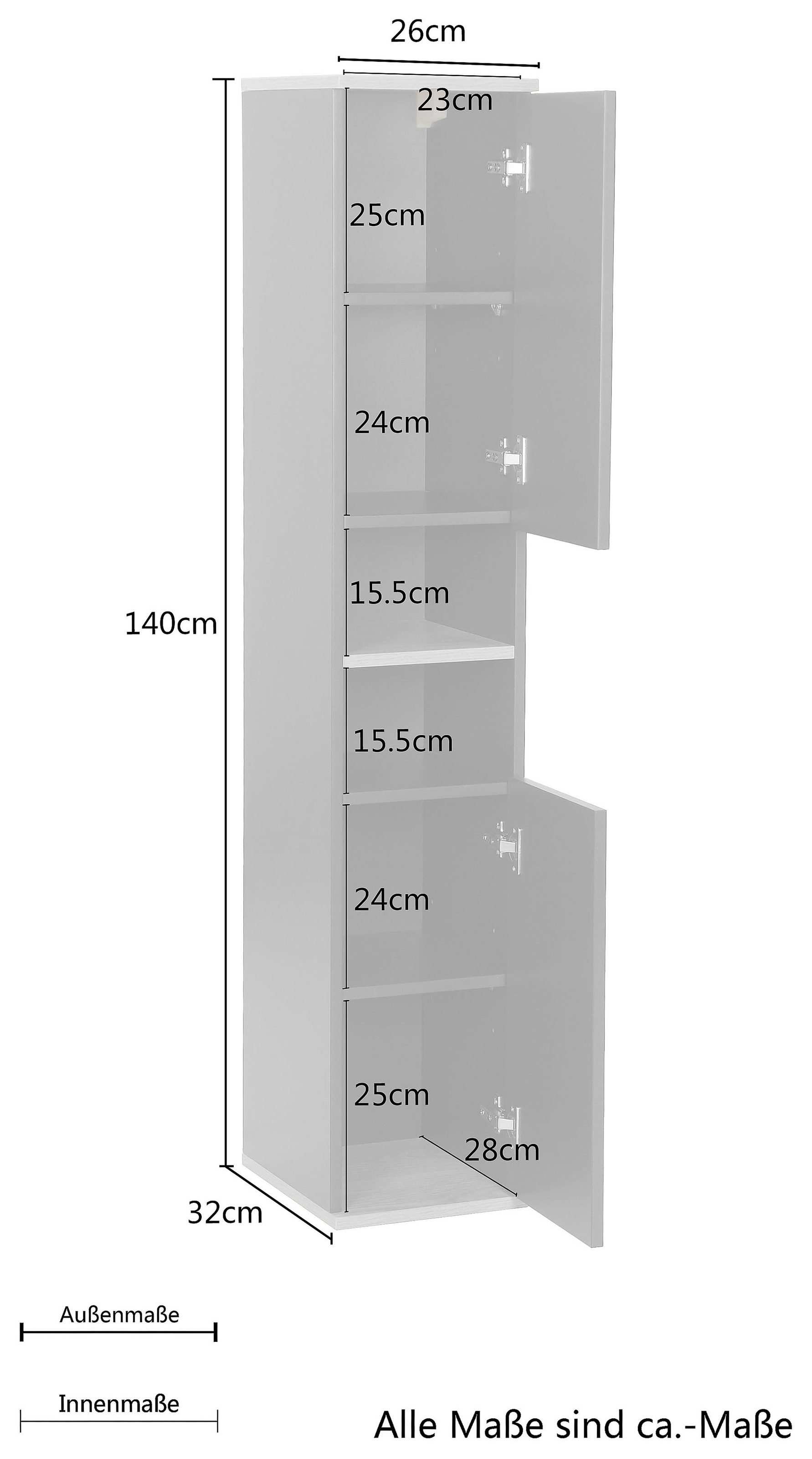 welltime Hochschrank, Haarlem Breite 26 cm, Badmöbel, Schrank