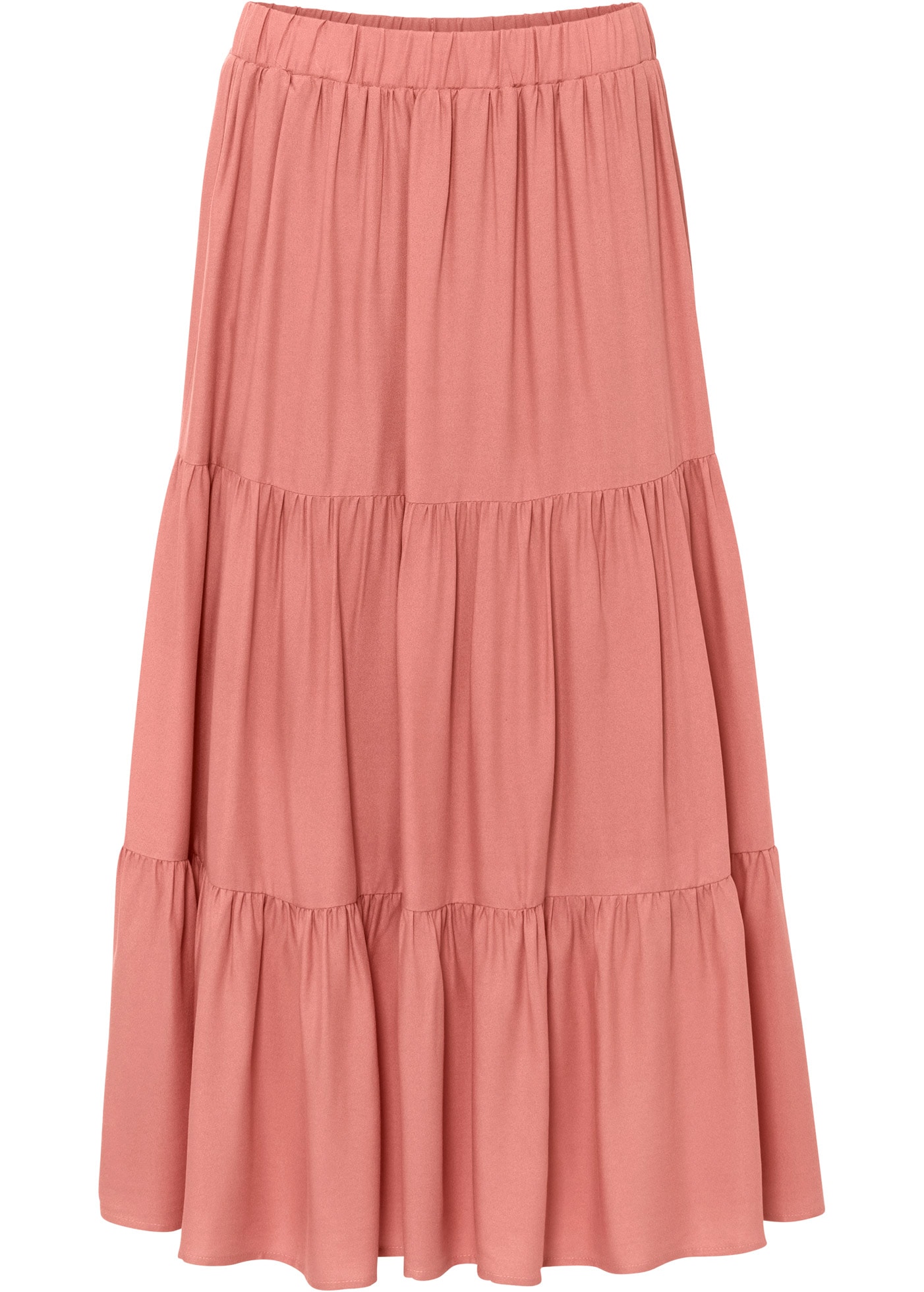 bonprix Volantrock aus Viskose, A-Linie, mit Volants, Midi-Länge