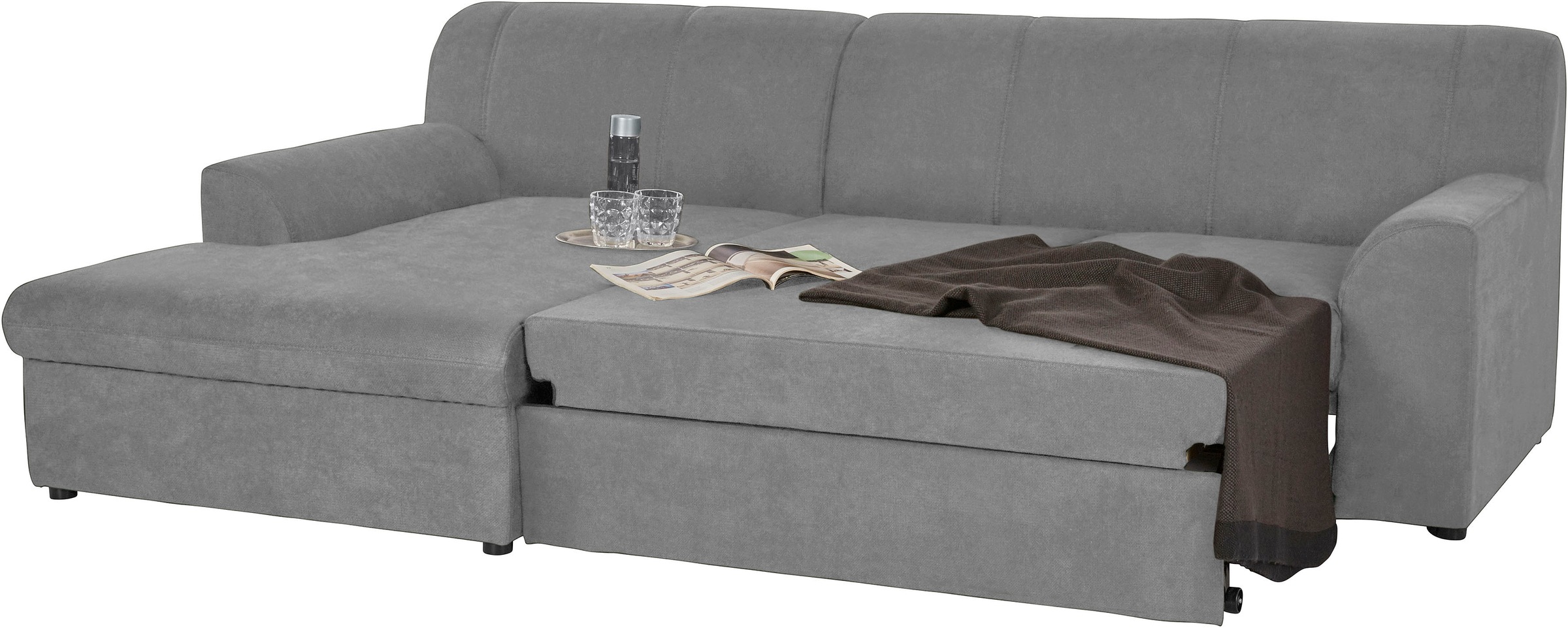DOMO collection Ecksofa »Topper, elegant und zeitlos, kompaktes Stellmaß 245/155cm, L-Form«, mit Recamiere, wahlweise mit Schlaffunktion