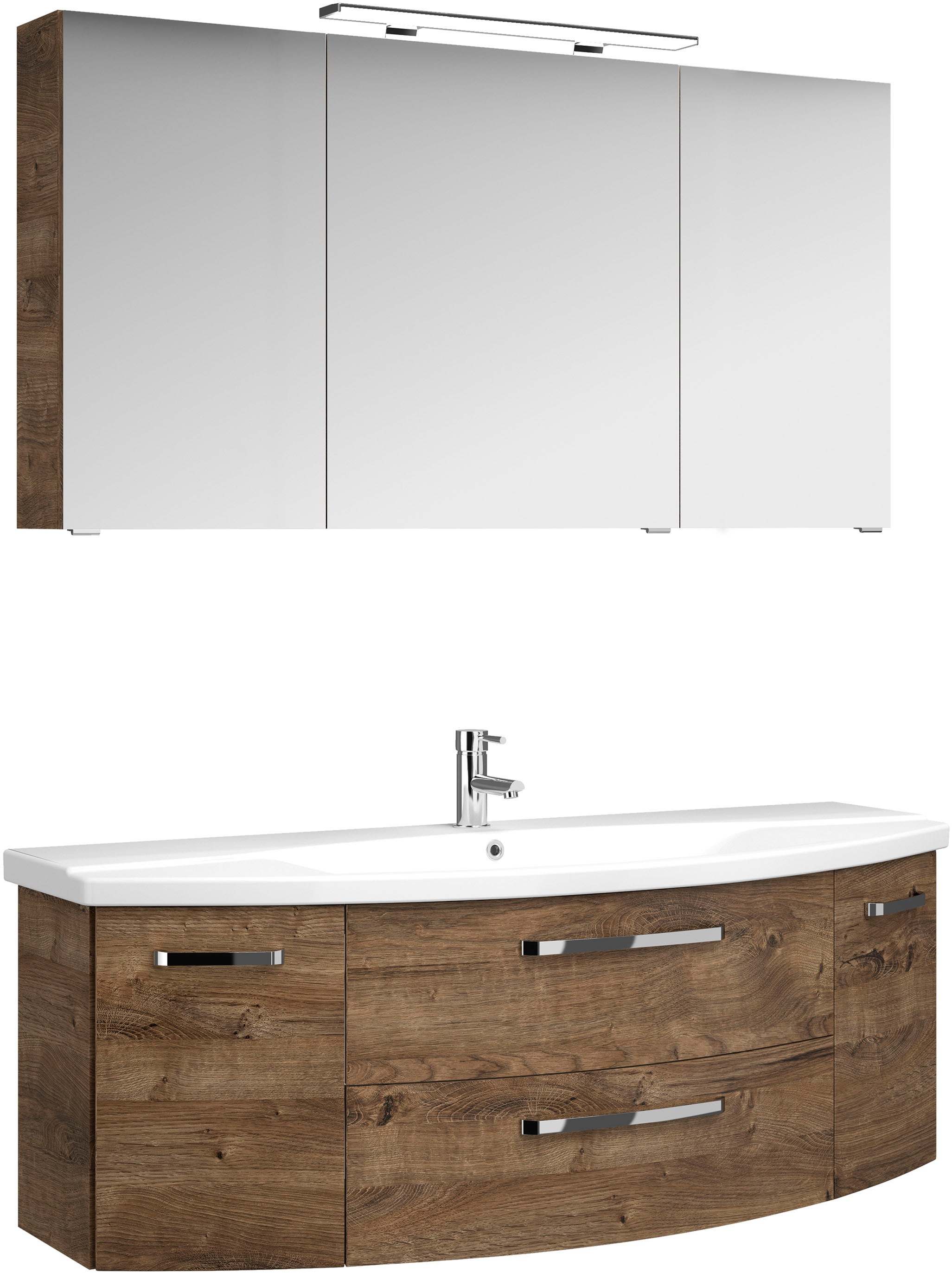 Saphir Badmöbel-Set »Serie 4010 2-teilig Keramik-Waschtisch mit LED-Spiegelschrank«, (Set), Badezimmer Set 144 cm breit, inkl. Türdämpfer, 5 Türen, 2 Schubladen