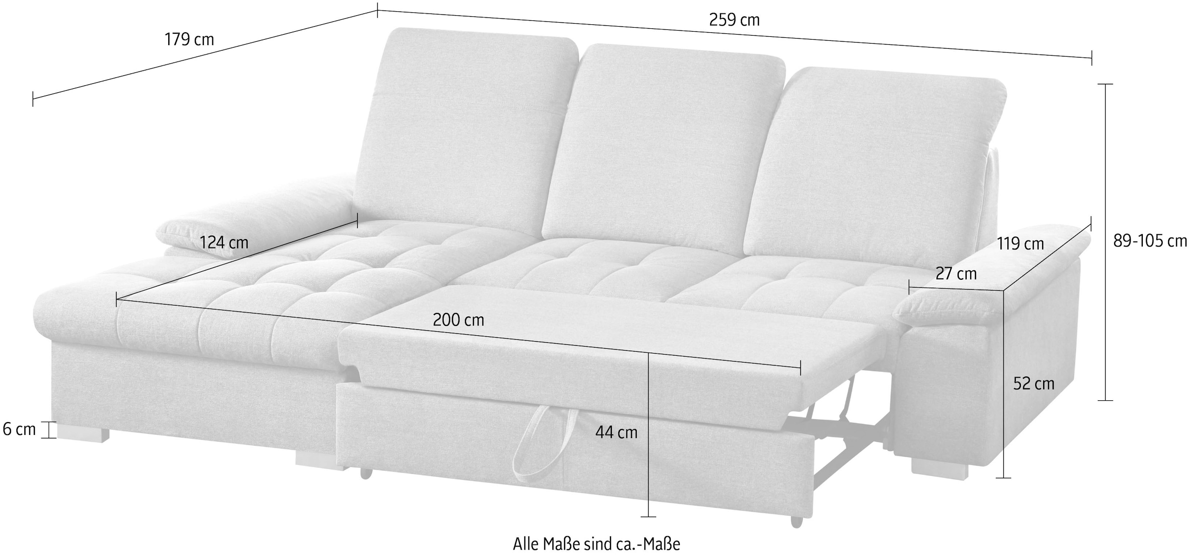 CALIZZA INTERIORS Ecksofa »Moli 1«, Rechnung Kopfteilverstellung kaufen Bettkasten, auf Sitztiefenverstellung mit und