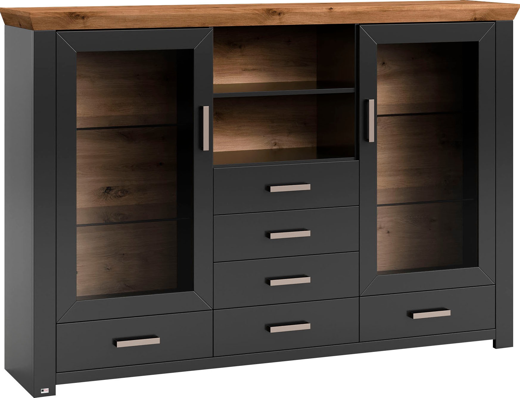 set one by Musterring Highboard »York«, Typ 56, mit Glastüren, Beleuchtung optional, B 184 cm