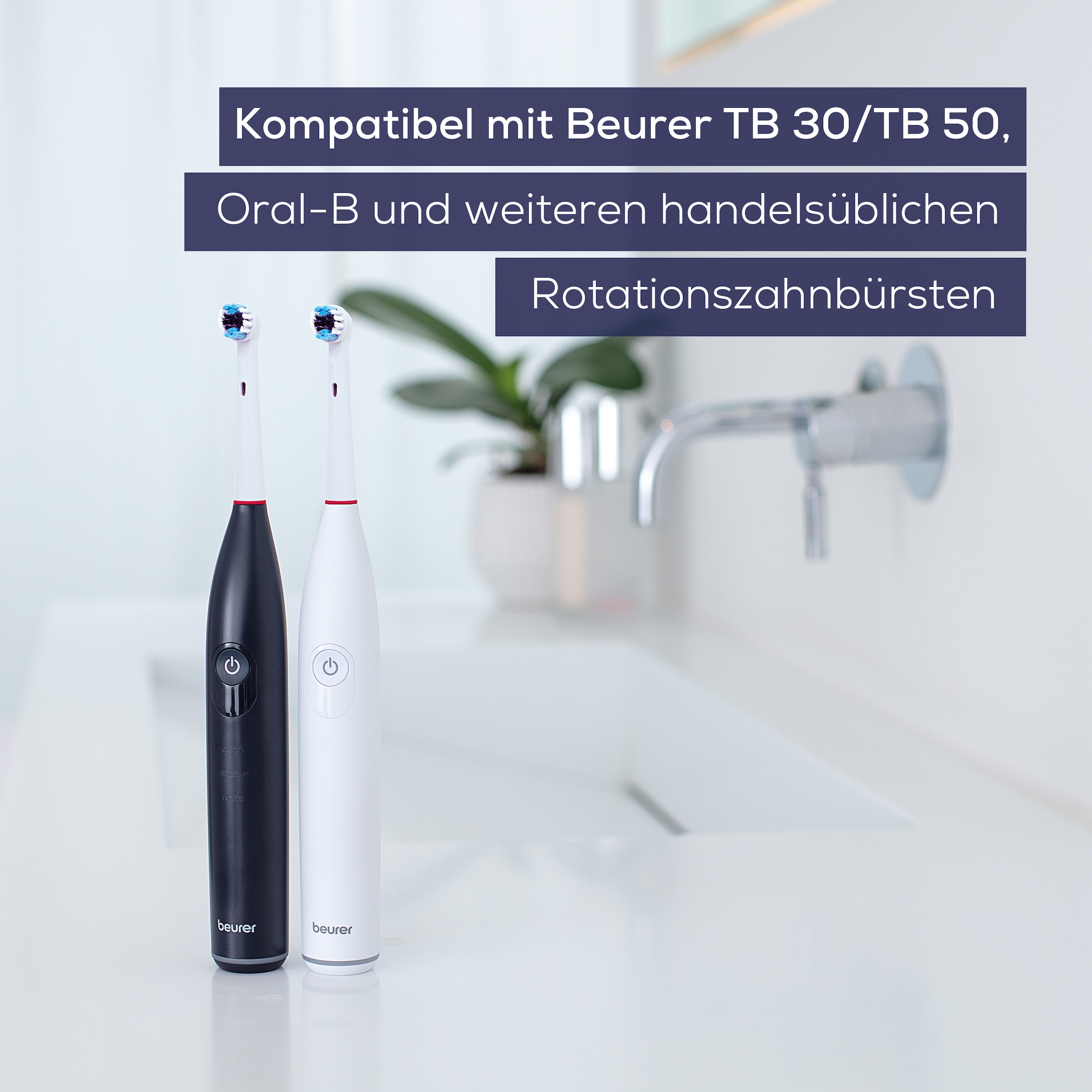 BEURER Aufsteckbürsten »TB 30/50 Bürstenköpfe Sensitive, für elektrische Zahnbürsten«, Mit 2 Borstenarten & Schutzkappe, für gründliche Reinigung