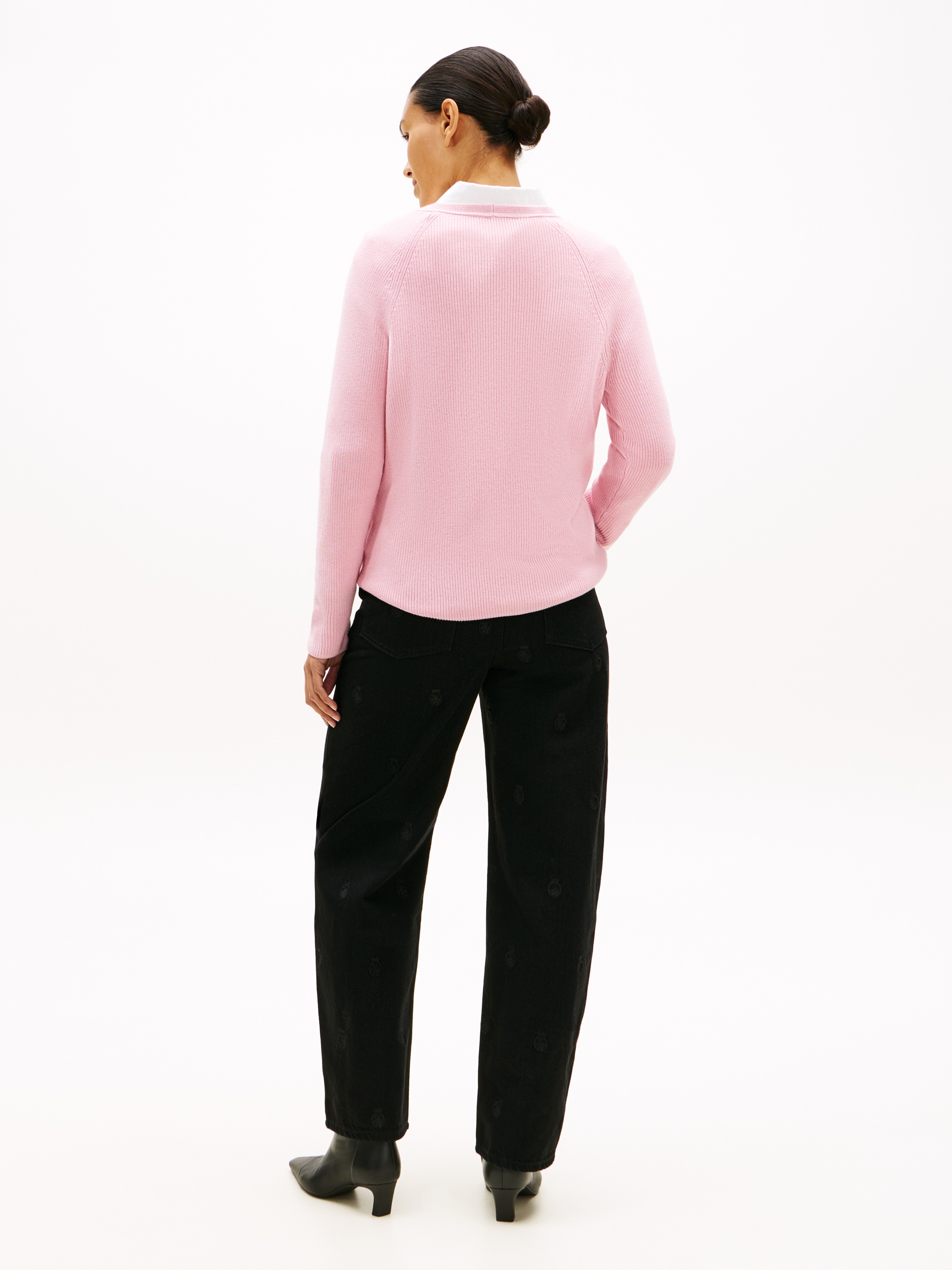 Tommy Hilfiger Strickpullover »CO CARDI STITCH V-NK LS« mit Logostickerei