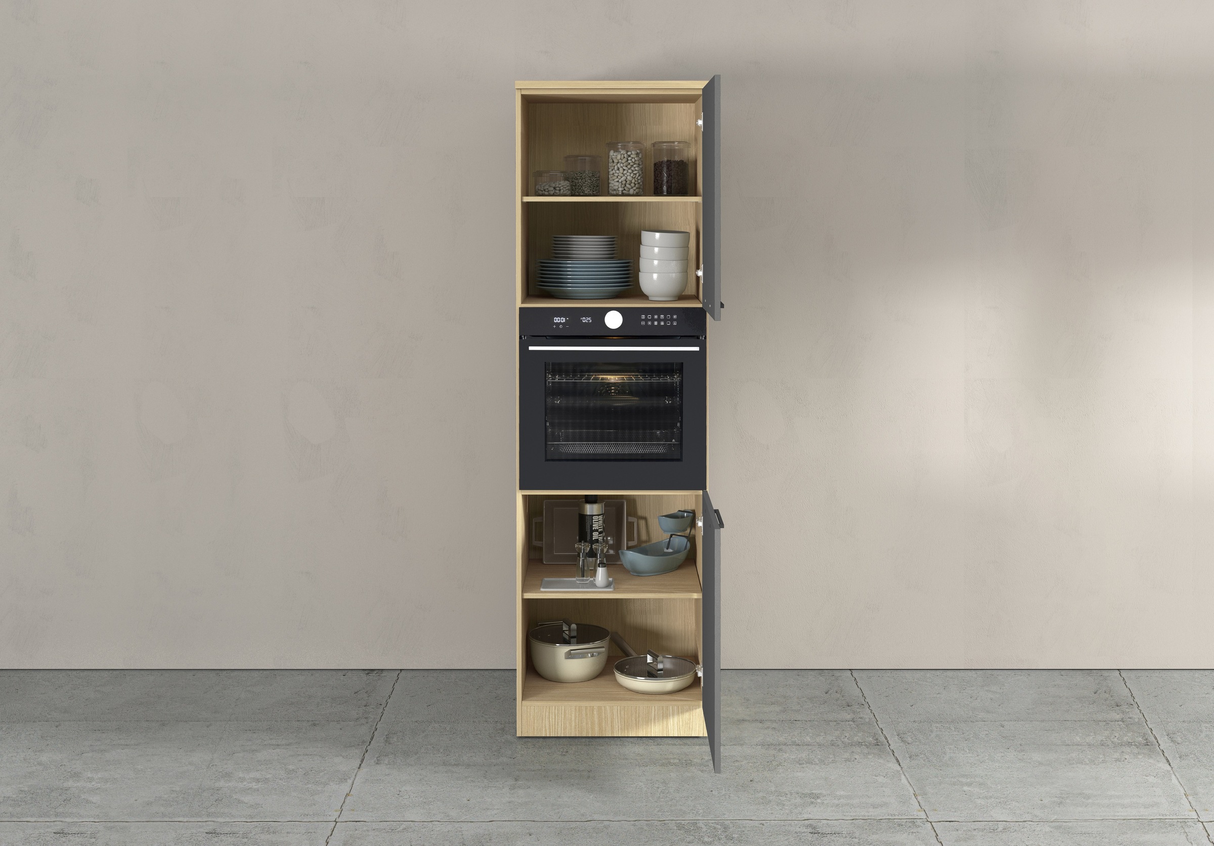 KOCHSTATION Backofenumbauschrank »Luna, Backofenschrank, Backofen-Hochschrank, Made in Italy« B/T/H: 60×60×214,5 cm, Oberplatte mit 25 mm Stärke