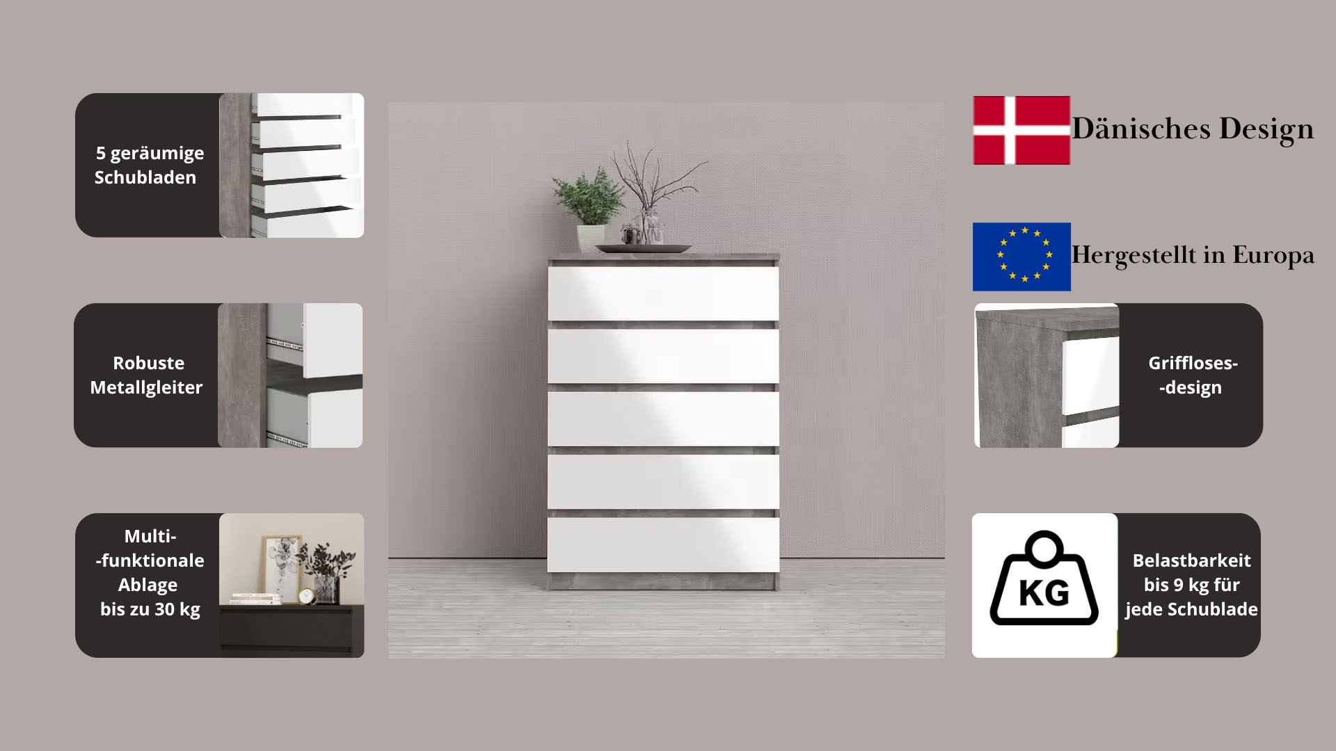 INOSIGN Kommode »Naia«, abgerundete Schubladenkanten auf Metallgleiter, Breite 77 cm