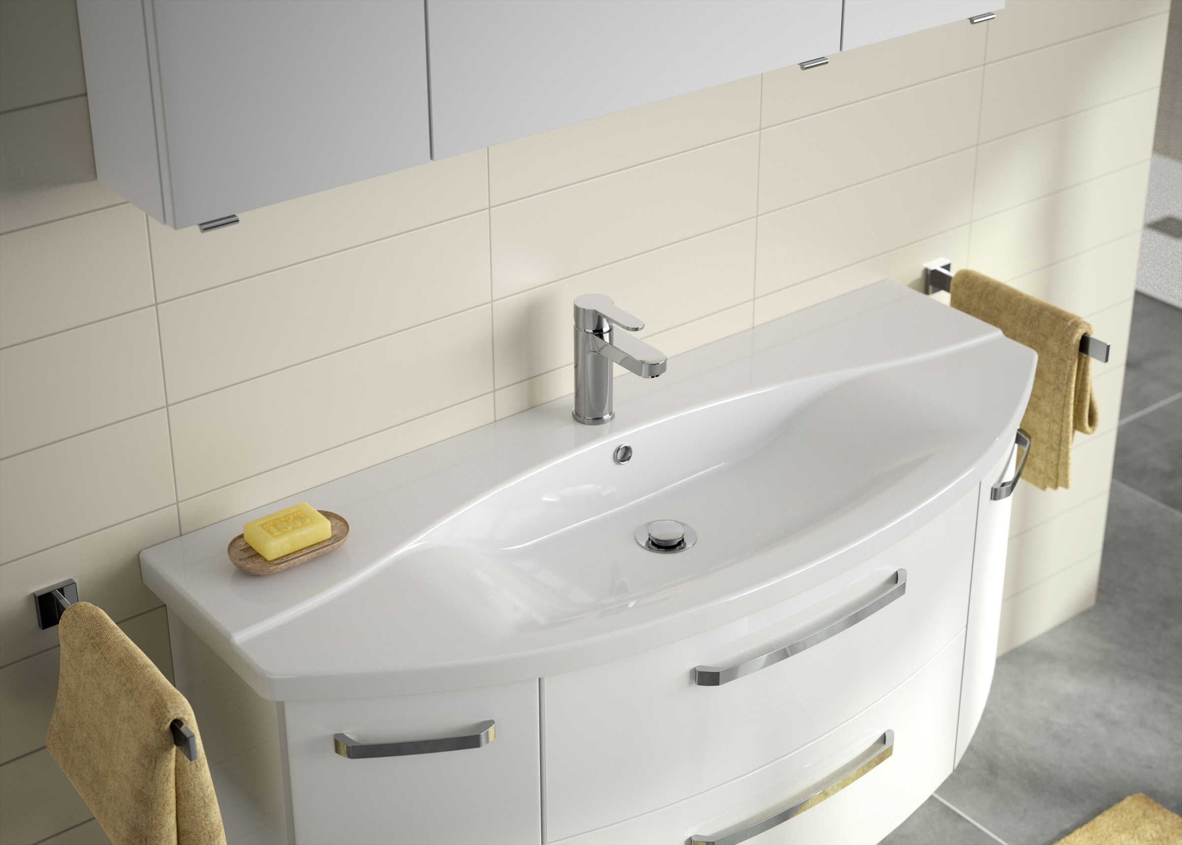 Saphir Badmöbel-Set »Serie 4010 2-teilig Keramik-Waschtisch mit LED-Spiegelschrank«, (Set), Badezimmer Set 122 cm breit, inkl. Türdämpfer, 5 Türen, 2 Schubladen
