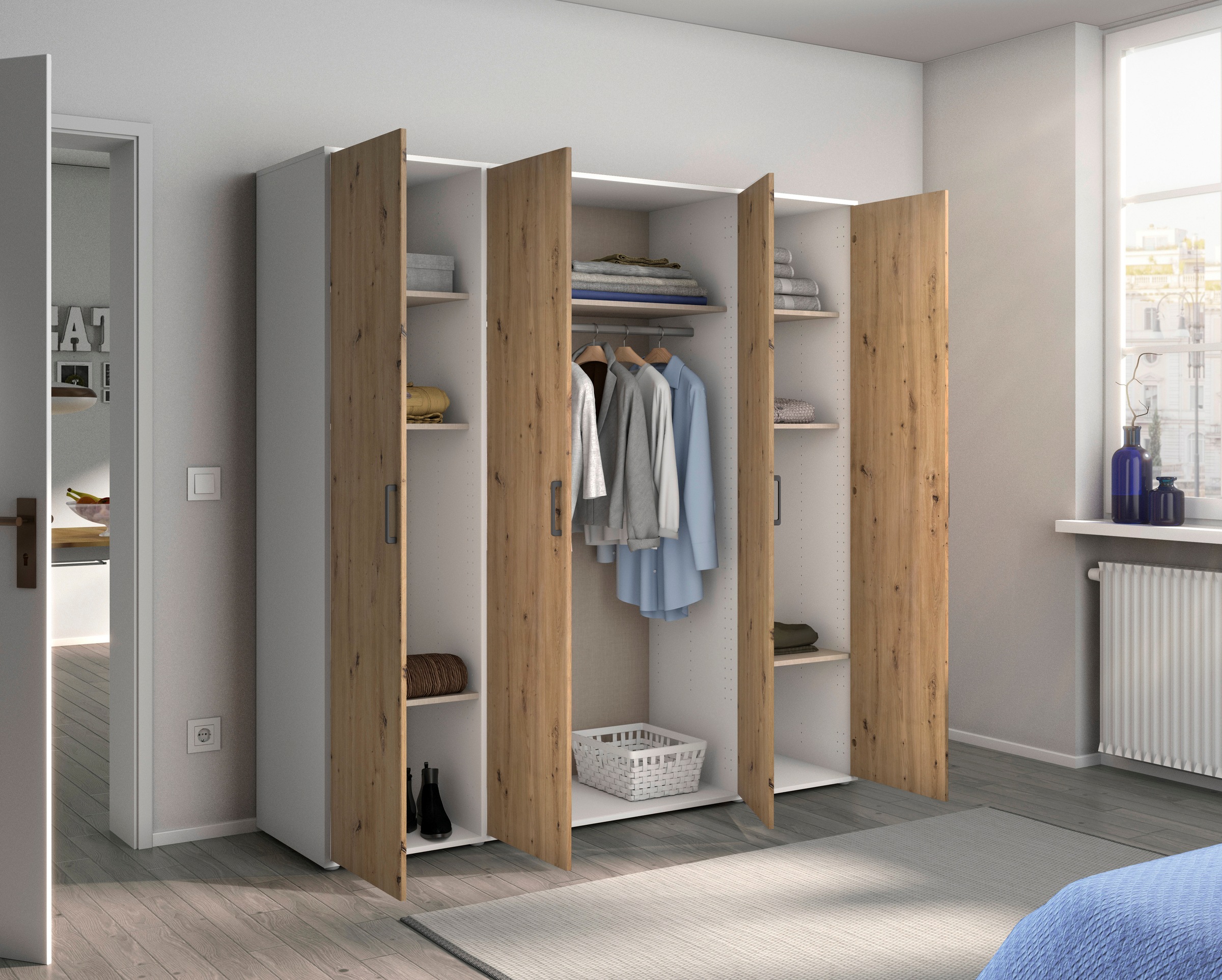 rauch Kleiderschrank »VOYAGER Otto´s Choice Garderobe Wäscheschrank TOPSELLER Schlafzimmer«, (in 3 verschiedenen Ausstattungen BASIC/CLASSIC/PREMIUM), Schrank mit modernen Griffen in viel Stauraum MADE IN GERMANY