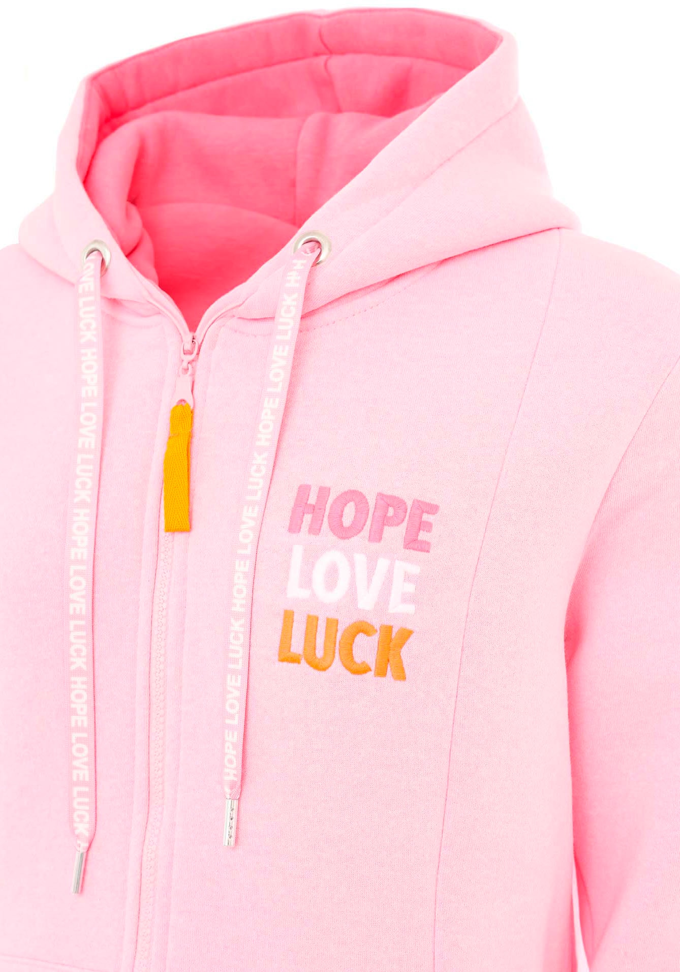 Zwillingsherz Jerseymantel »"Hope Love Luck"«, mit langem Reißverschluß und Seitentaschen