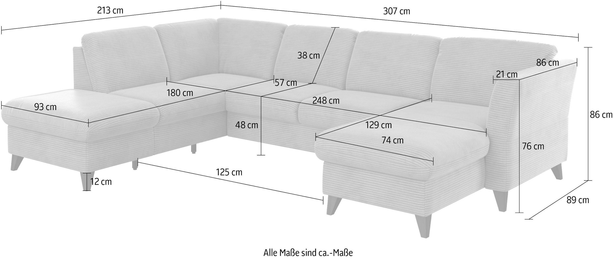 Home affaire Wohnlandschaft »Trelleborg U-Form«, wahlweise mit Bettfunktion und Bettkasten, inkl. Federkern-Polsterung