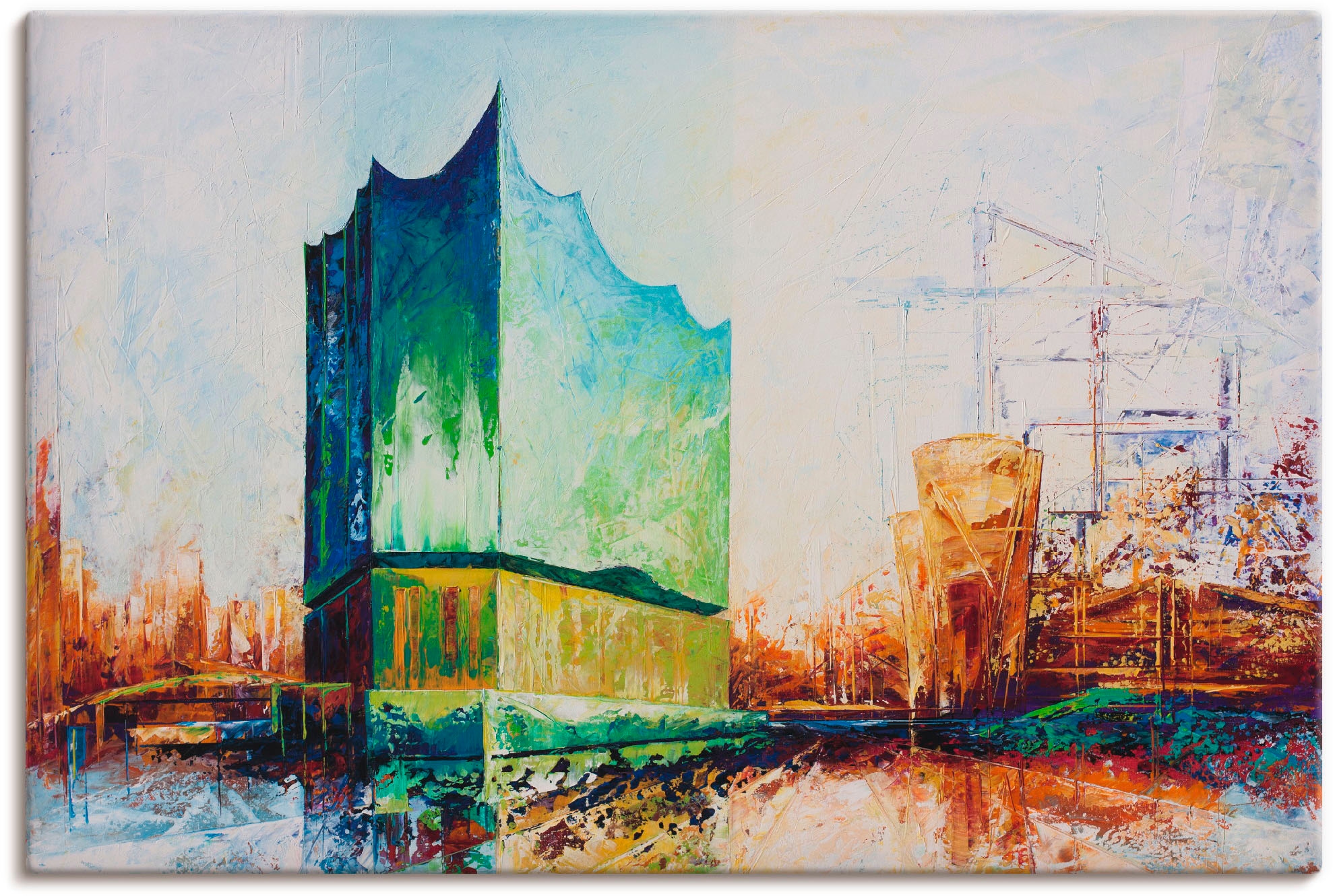 Leinwandbild ARTLAND "Elbharmonie Hamburg", orange (farbe bild(er): orange), B:90cm H:60cm, Bilder