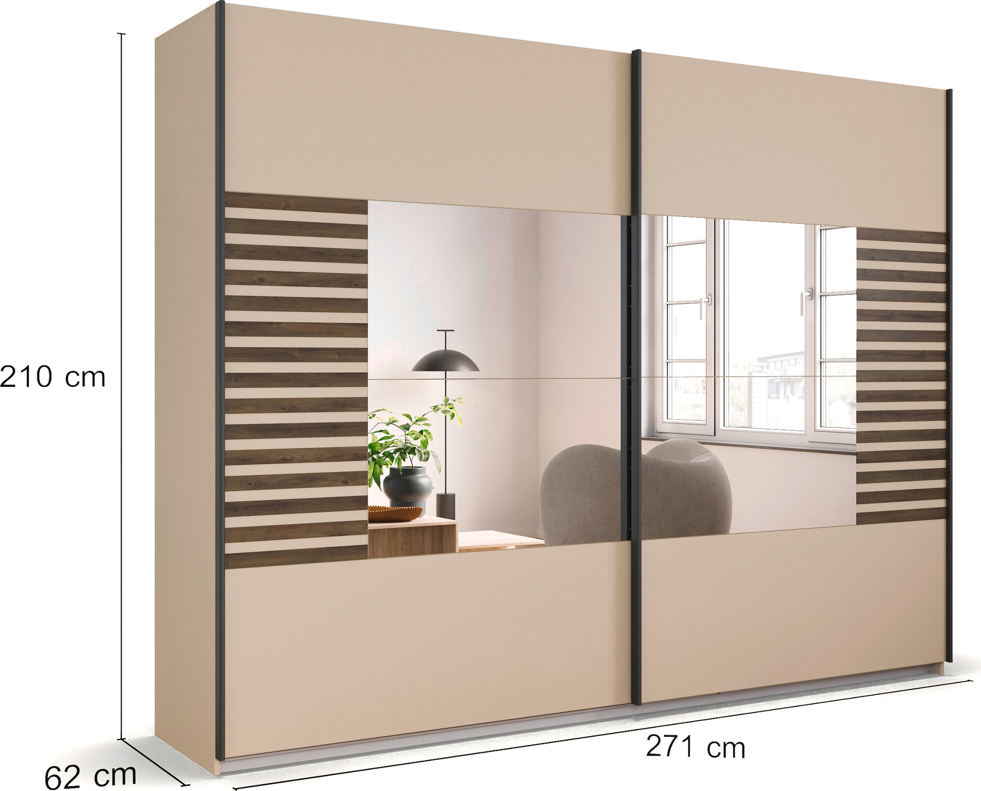 rauch Schwebetürenschrank »Kleiderschrank Schrank Garderobe Schlafzimmerschrank BAREA«, Front- Auflage in moderner Lamellen-Optik und Spiegel MADE IN GERMANY