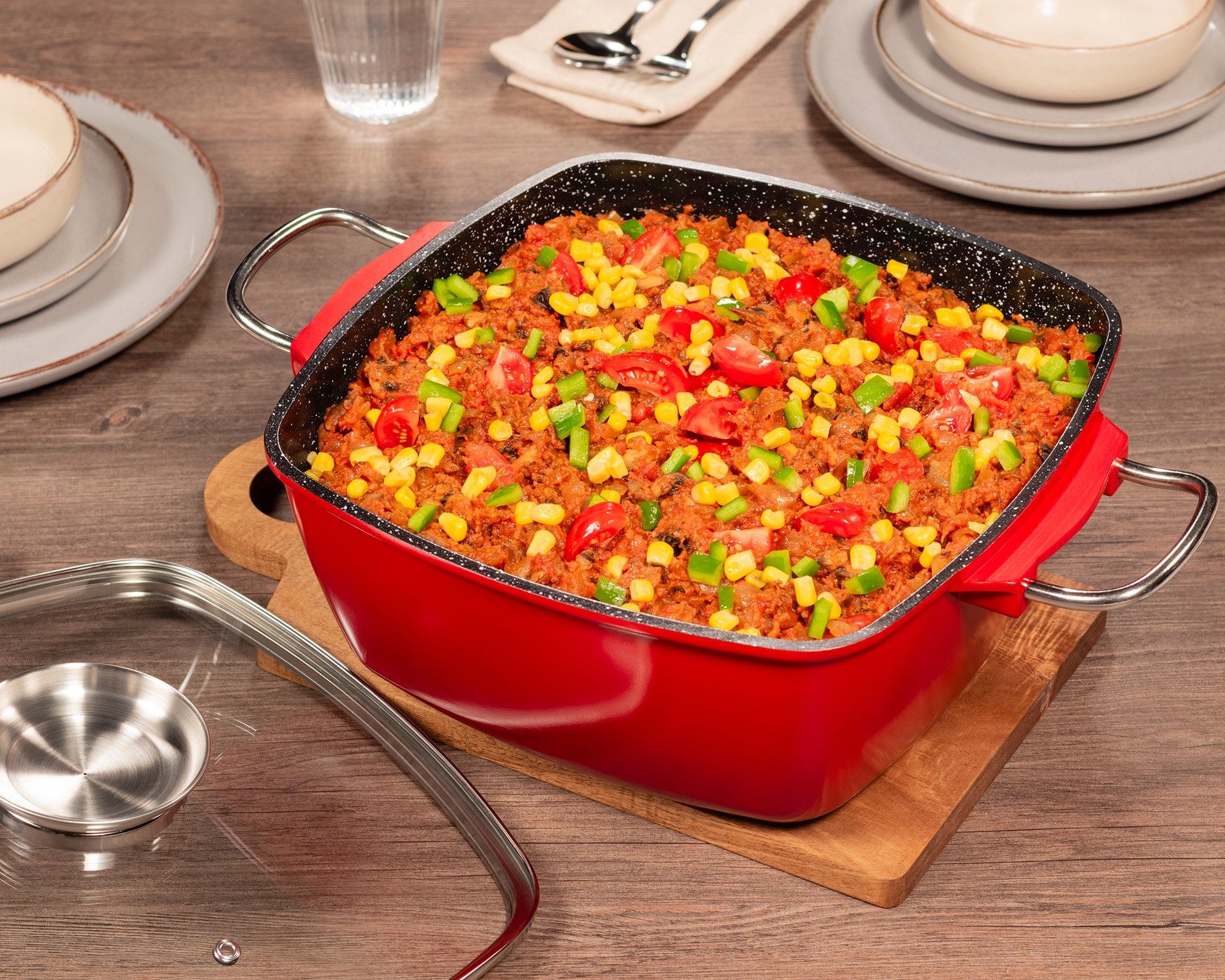 KING Bräter »7 L, Aluguss« Set, 3 Schüsseln mit Kunststoffdeckeln: Ø 17,5 - Ø 14,5 - Ø 12 cm, 8 Stk. tlg. Aluminiumguss