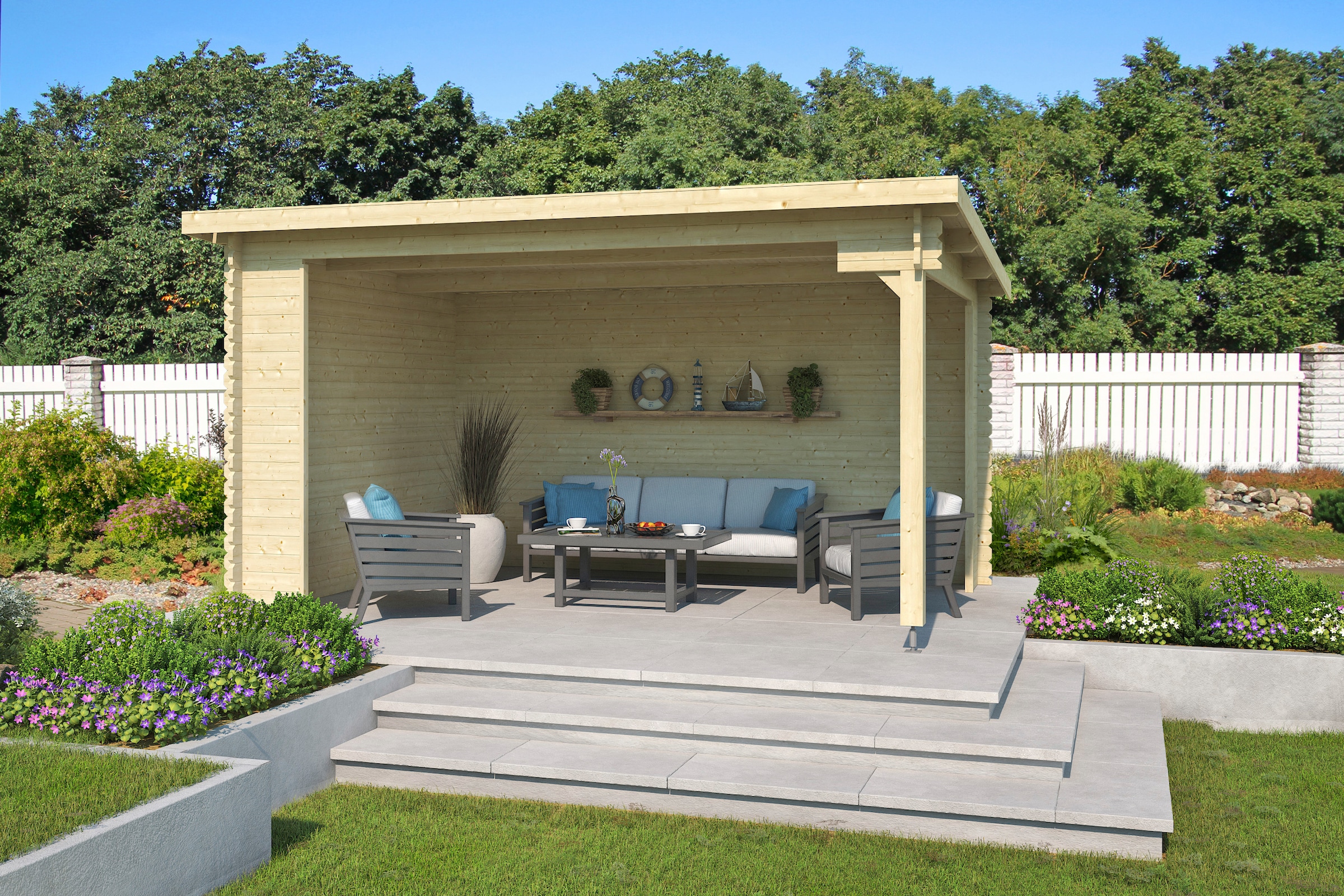 LASITA MAJA Gartenhaus »Unterstand Columbus«, Unterstand / Lounge 34mm, Fundamentmass 4250x3000, Naturbelassen