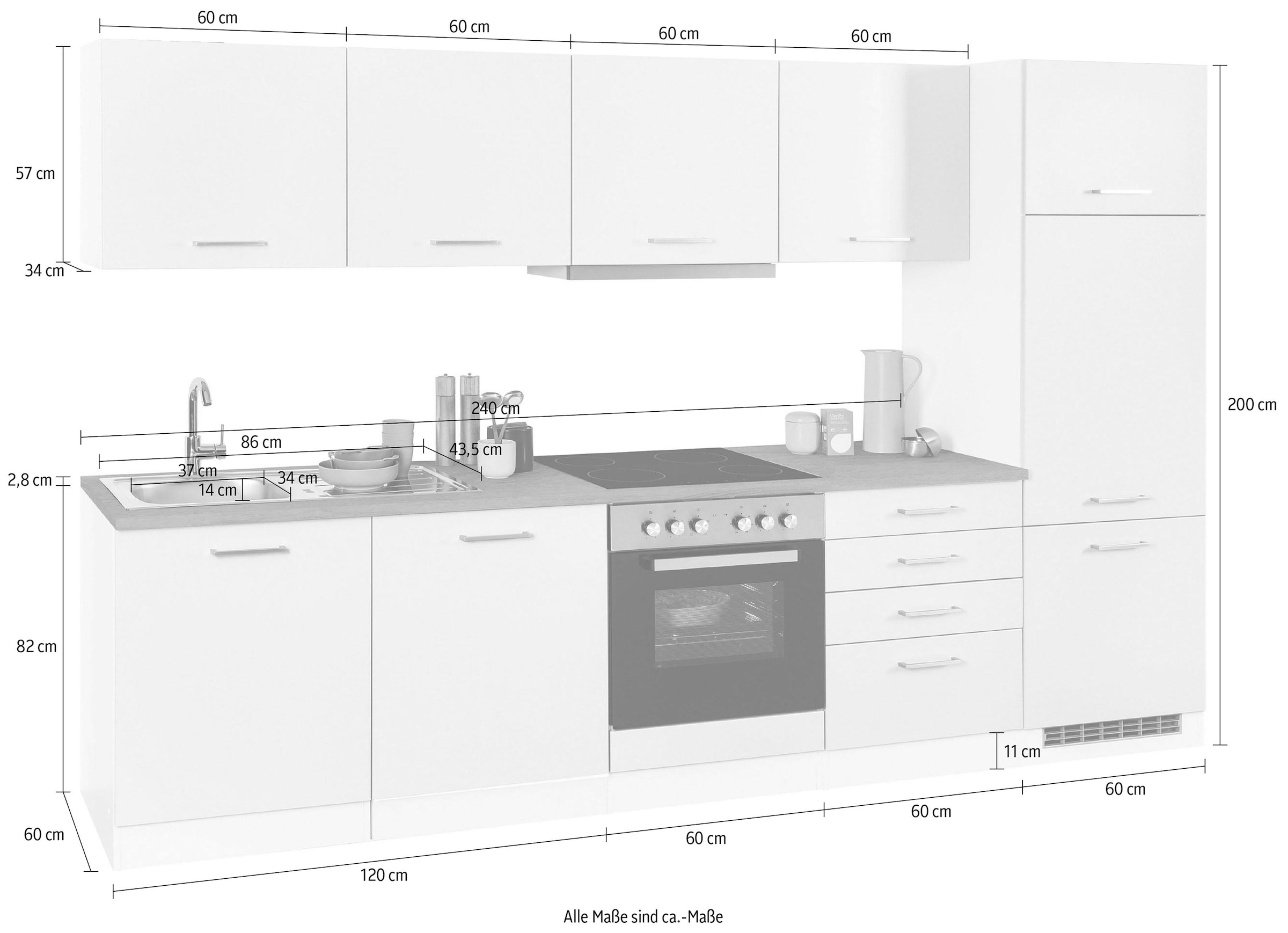 KOCHSTATION Küchenzeile »KS-Visby«, mit E-Geräten, Breite 300 cm inkl. Kühlschrank