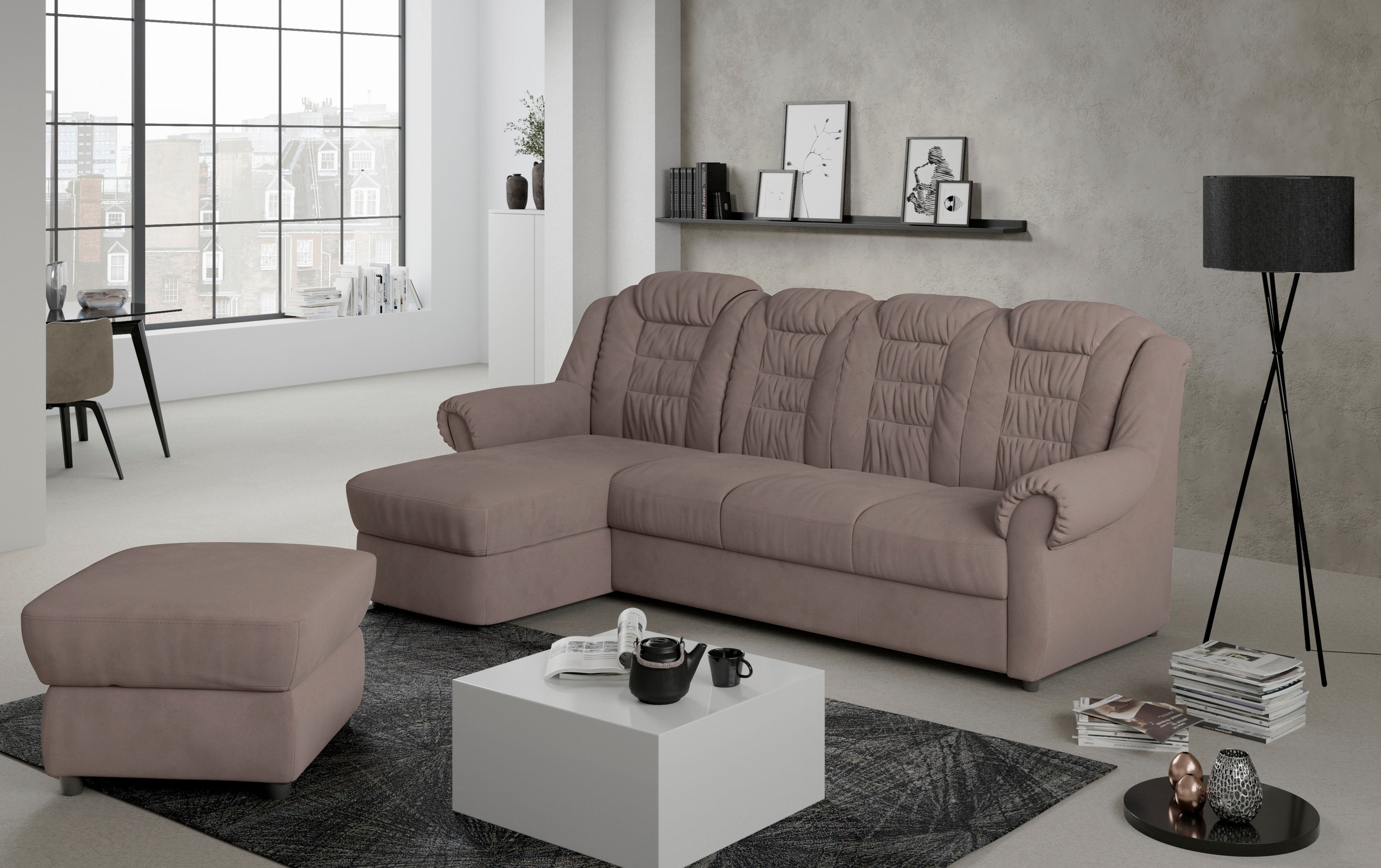Home affaire Ecksofa »Boston L-Form«, mit hoher Rückenlehne, wahlweise mit Bettfunktion