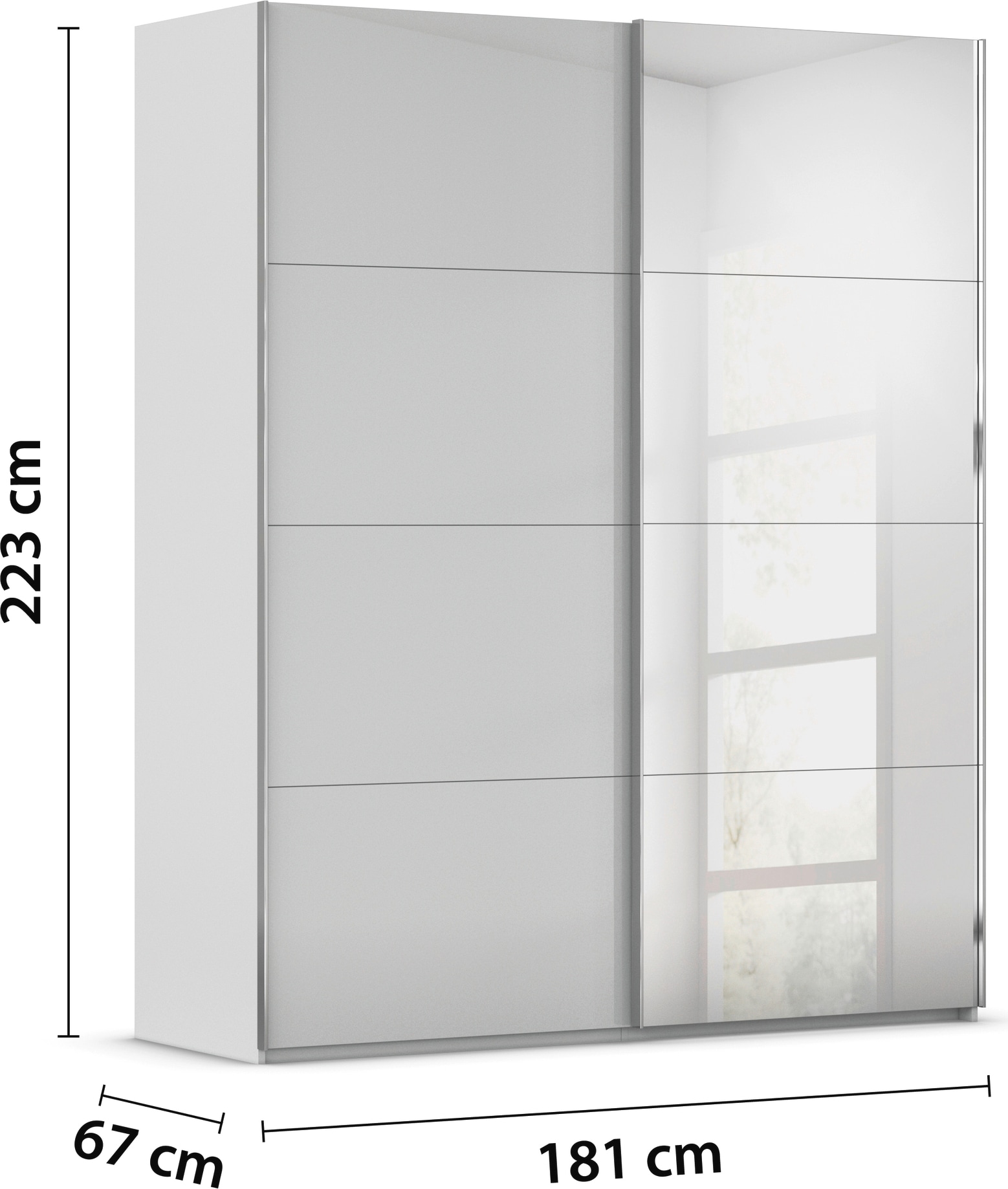 rauch Schwebetürenschrank »Kleiderschrank Schrank Garderobe Schlafzimmerschrank SCALE-FYRA«, edle viergeteilte Türen Spiegel/Glas-Mix viele Farben MADE IN GERMANY