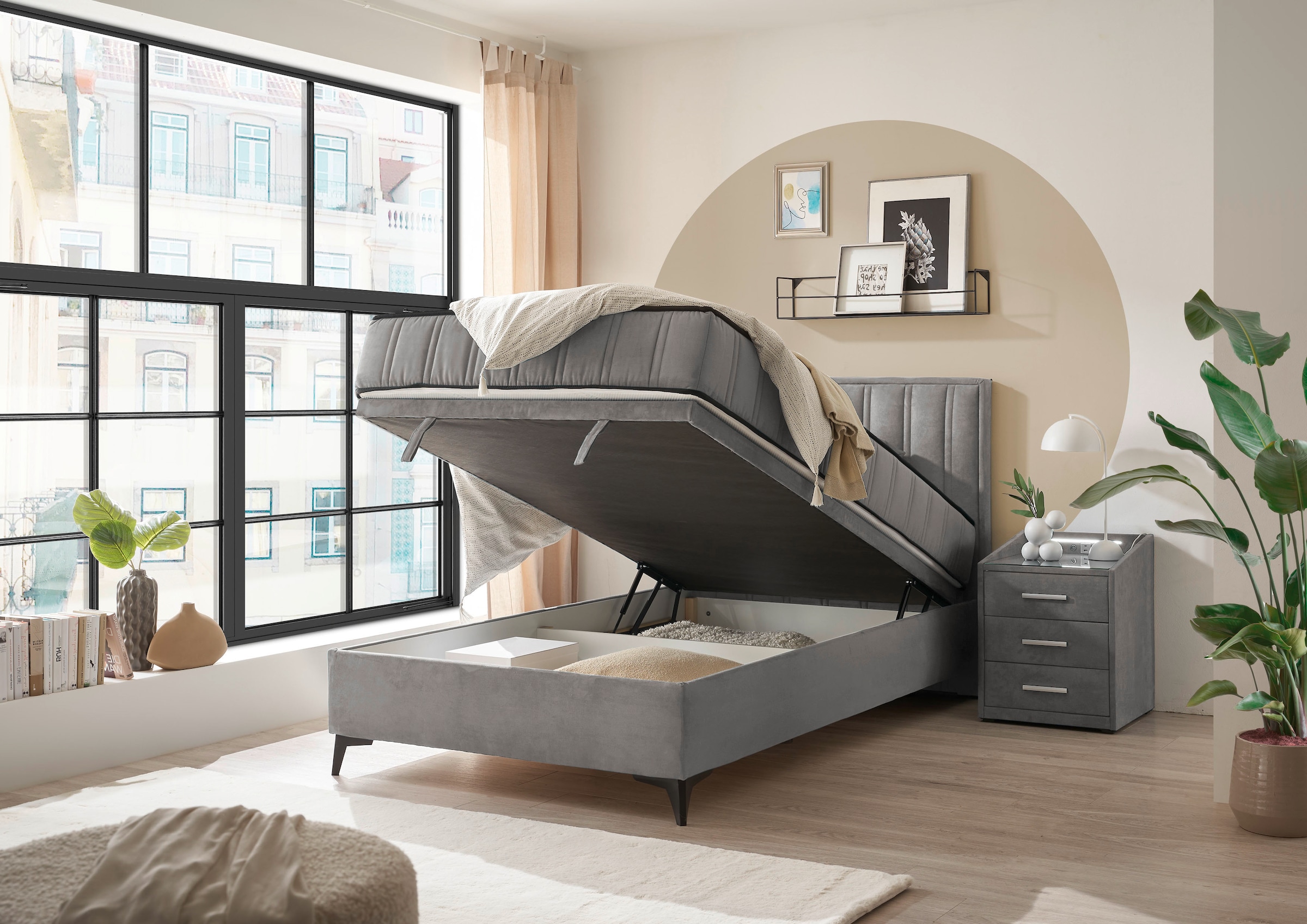 ED EXCITING DESIGN Boxbett »Monroe inkl. Bettkasten, erhältlich in den Breiten 120cm & 140cm« Duo-Matratze - feste Seite mit Kokosmatte